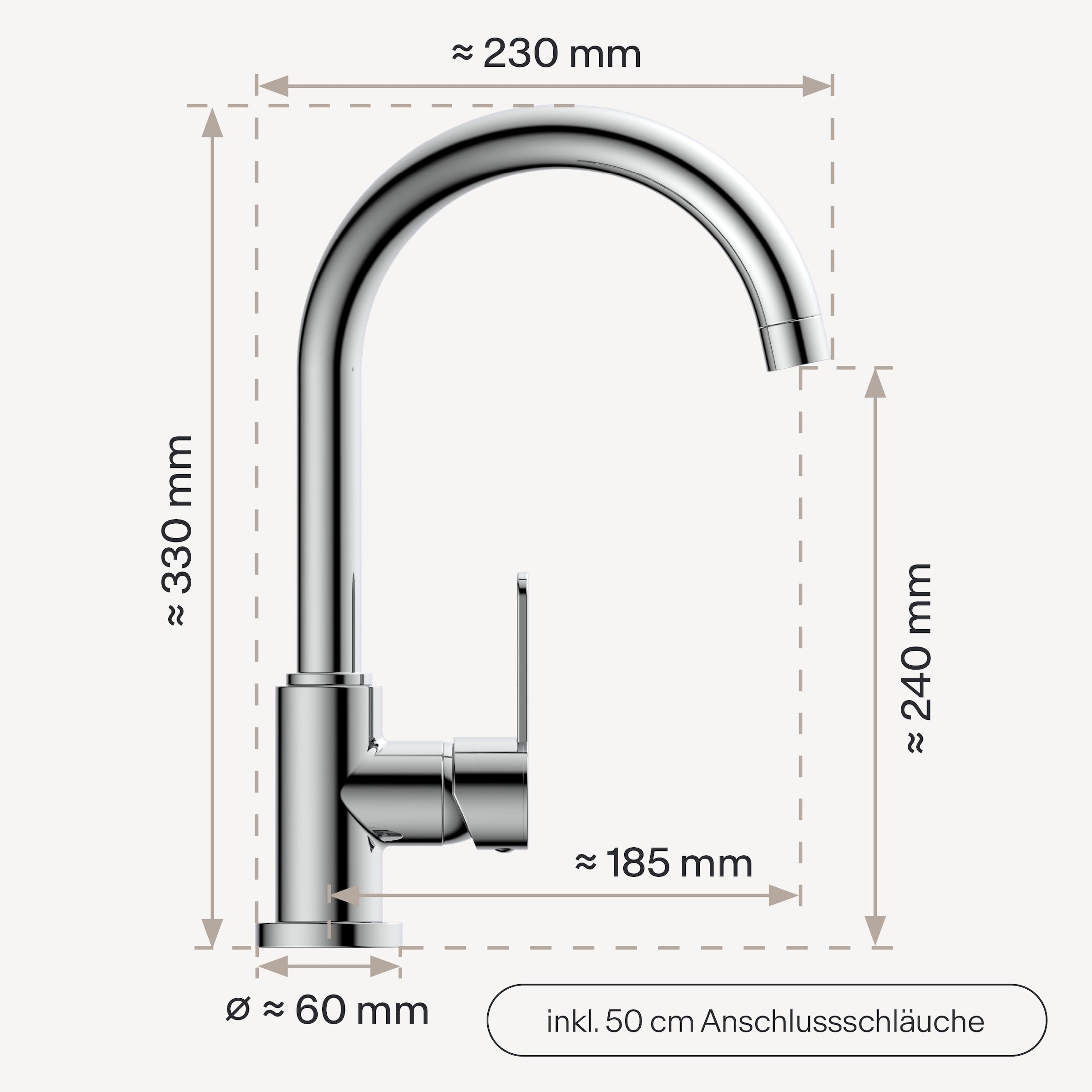 WASSERWERK Robinet d'évier »WK 5, Wasserhahn, Küche, Einhebelmischer« pivotant à 360°, fonction Cold-Start, silencieux