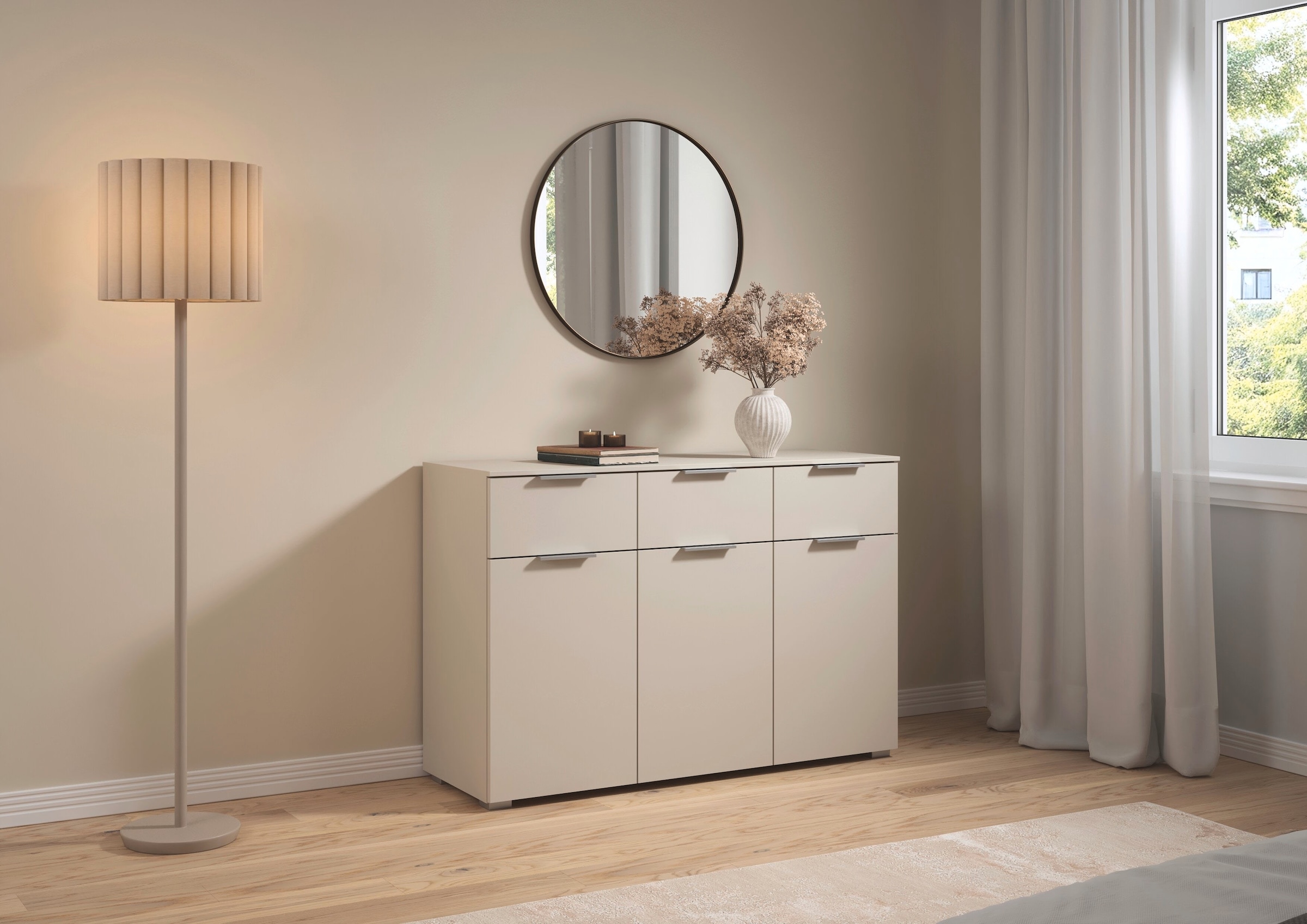 GOODproduct Kombikommode »Kommode Sideboard Schubladenkommode Schlafzimmerkommode CORTONA« Breite 120 cm inkl. SOFT-CLOSE-FUNKTION, mit moderner Dekor-Front,  mit 3 Schubladen und 3 verstellbaren Einlegeboden MADE IN GERMANY