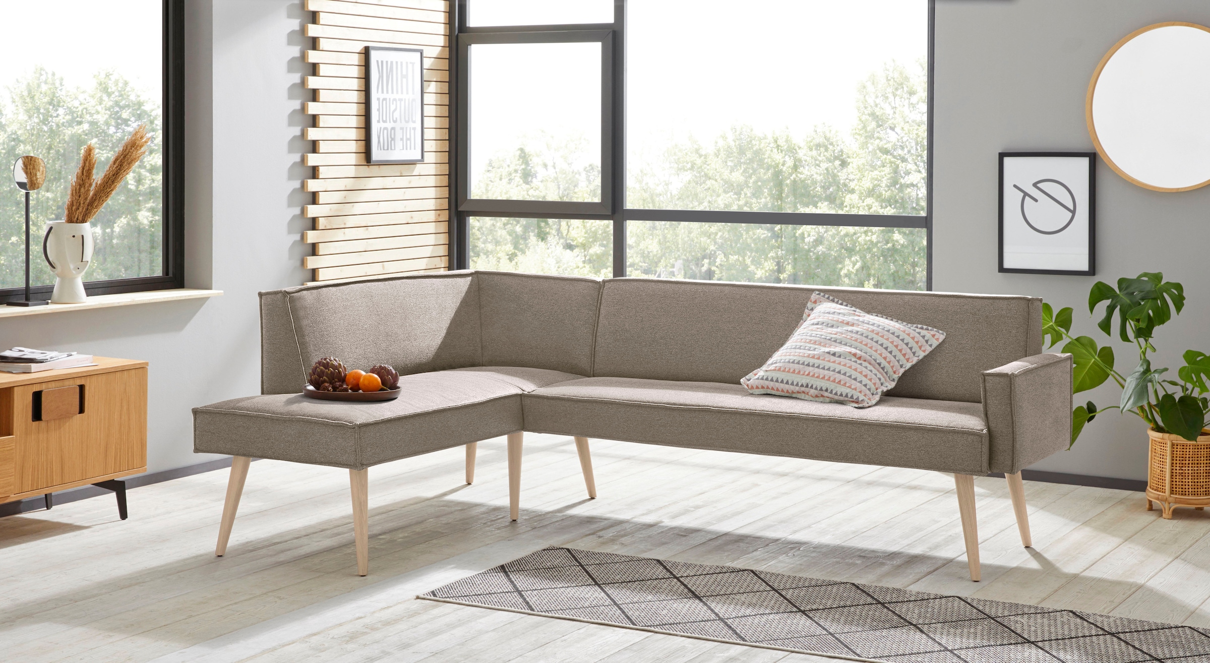 exxpo - sofa fashion Banc d'angle »Lungo, moderne Kedernaht, bequem und elegant, hoher Holzfuss« hochwertige Detailverarbeitung, frei im Raum stellbar