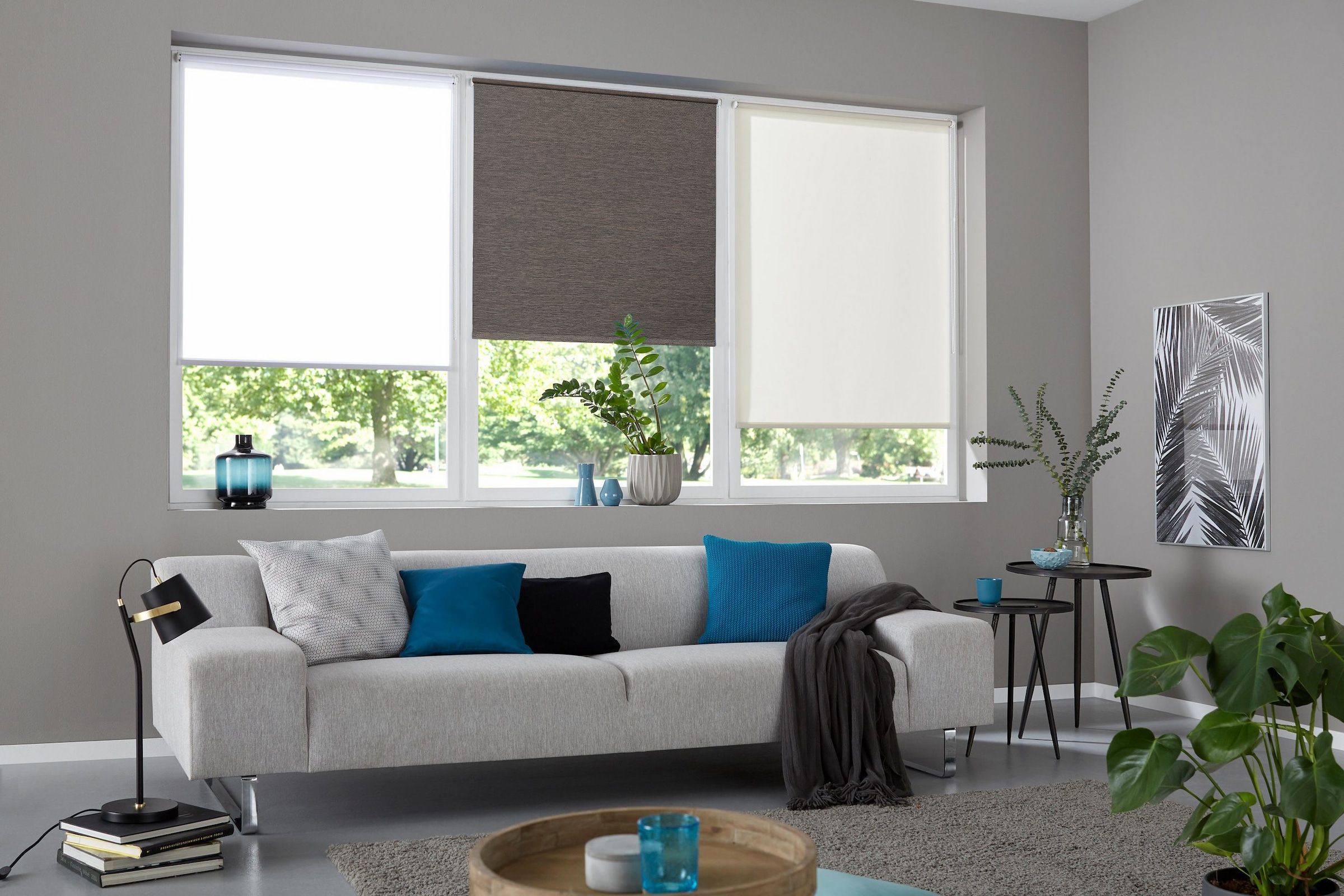 GOODproduct Rollo »RILLEY« Lichtschutz Sichtschutz | Verdunkelung ohne Bohren freihängend Seitenzugrollo, Rollo in eleganter Gewebestruktur - NEUHEIT!