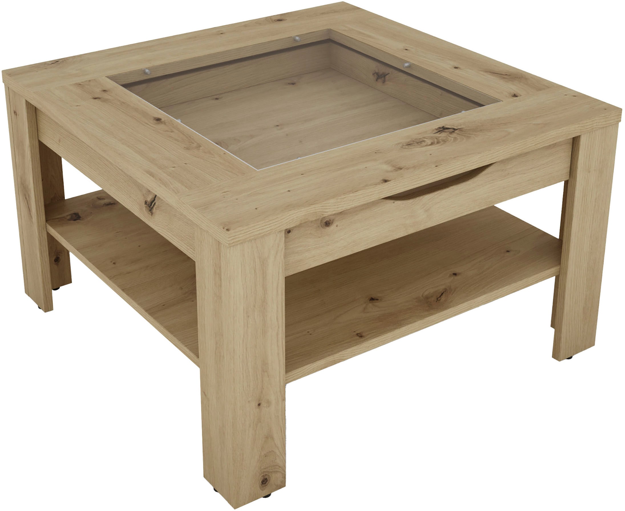 byLIVING Table basse »RALPH« Artisan Eiche, Old Wood oder weiss, 1 Schubkasten, Glaseinlageplatte