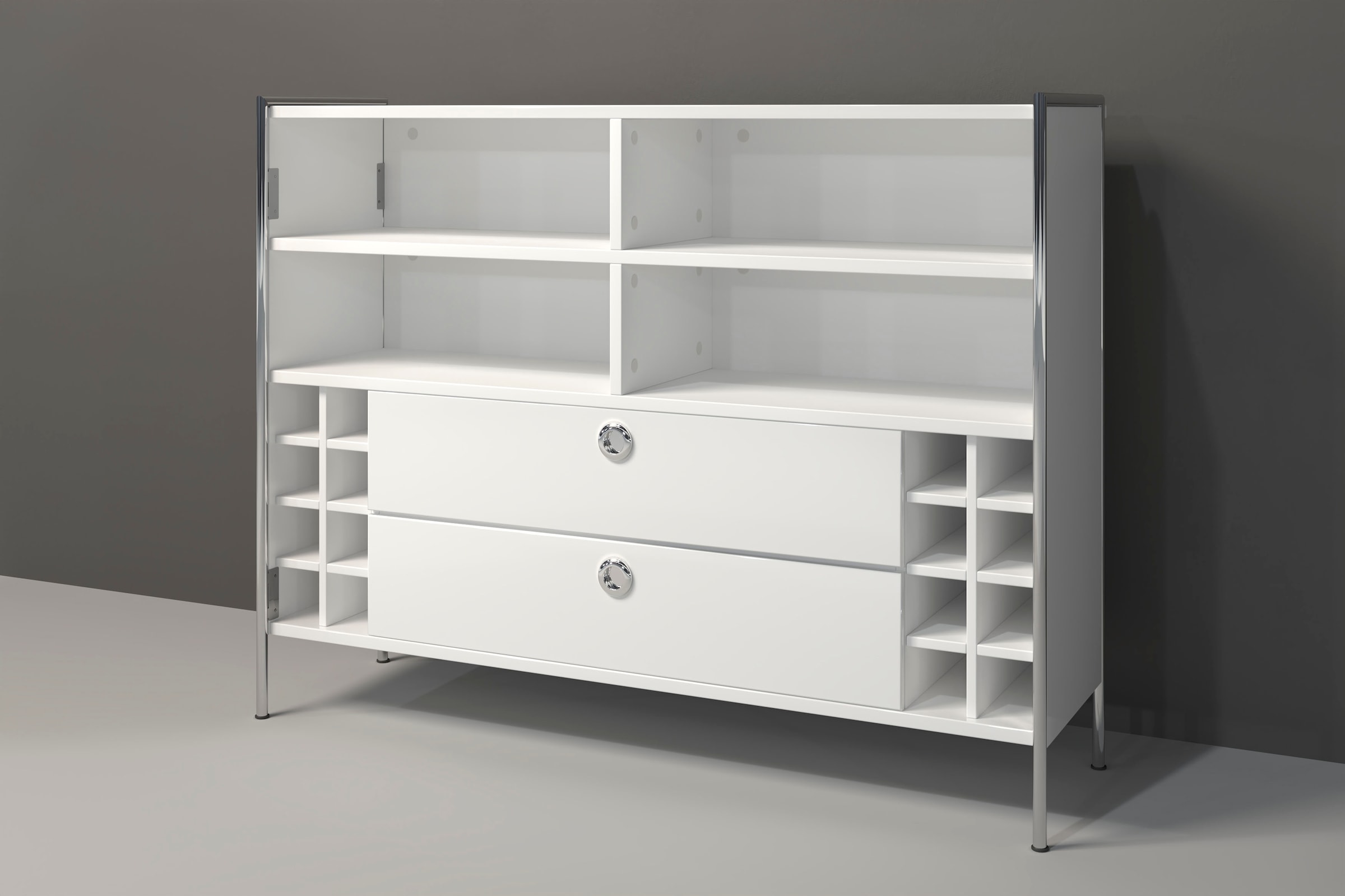 PLACES OF STYLE Tresentisch »Imperia« Mobile Bar mit Chromrahmen, viel Stauraum - (B/T/H) 140/48/109 cm