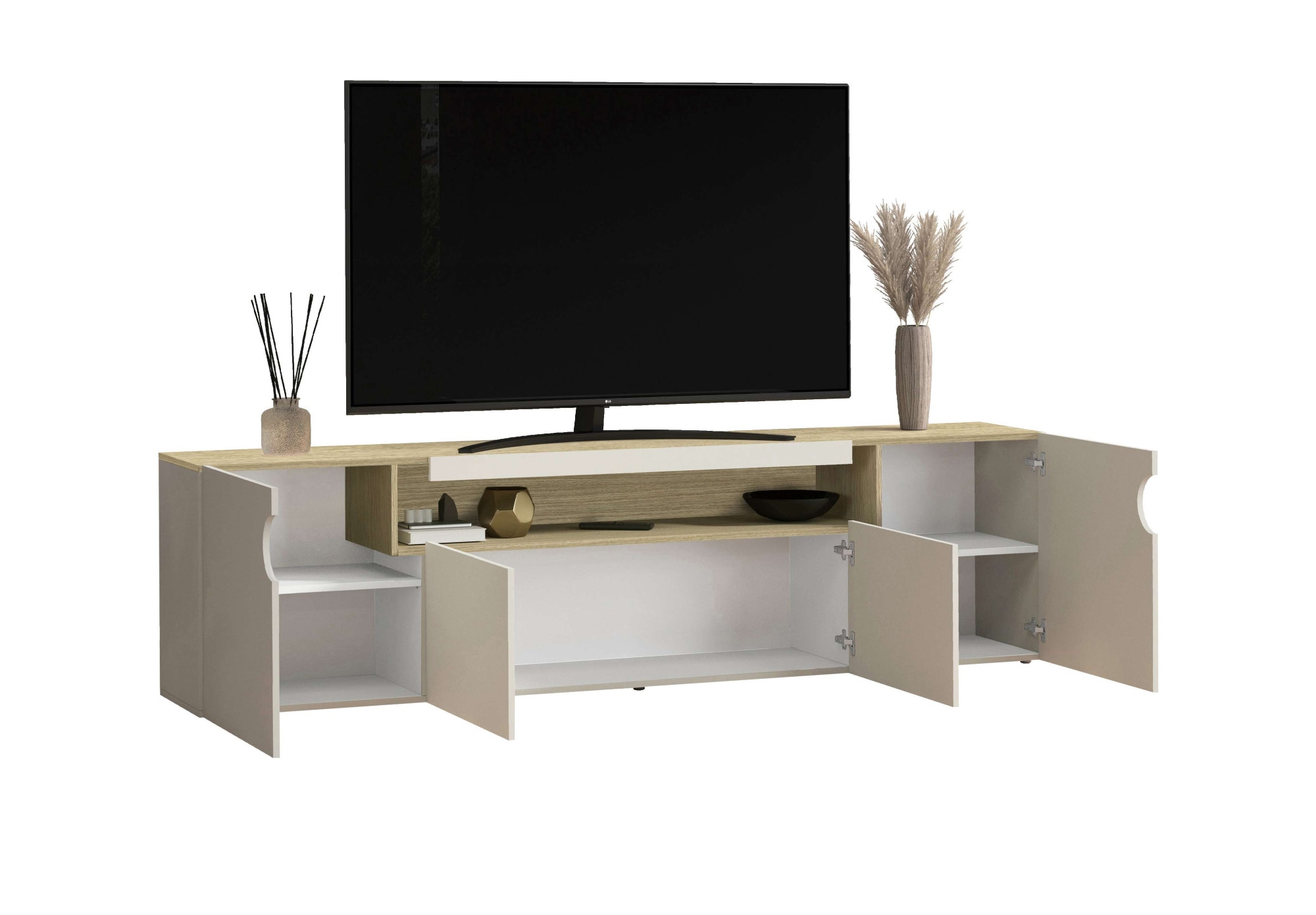 GOODproduct Lowboard »REAL,Lowboard,TV-Kommode,TV-Möbel,TV-Bank« 1 Stk. tlg. Mit 4 Türen, davon 2 abgerundet, die ein ovales offenes Fach bilden