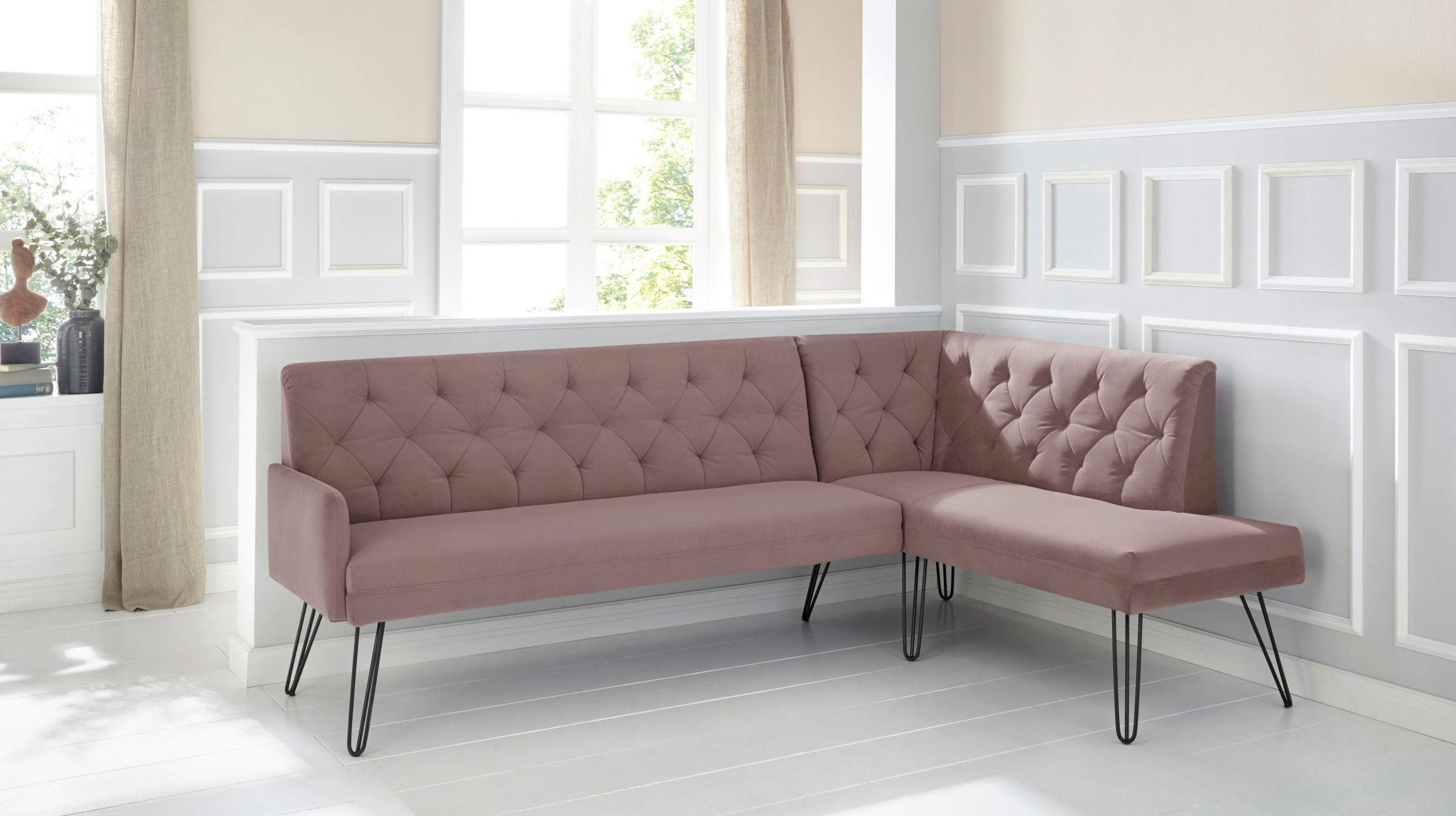 exxpo - sofa fashion Eckbank »Doppio, Chesterfield Optik, komfortabel und bequem, hohe Designfüsse« Frei im Raum stellbar