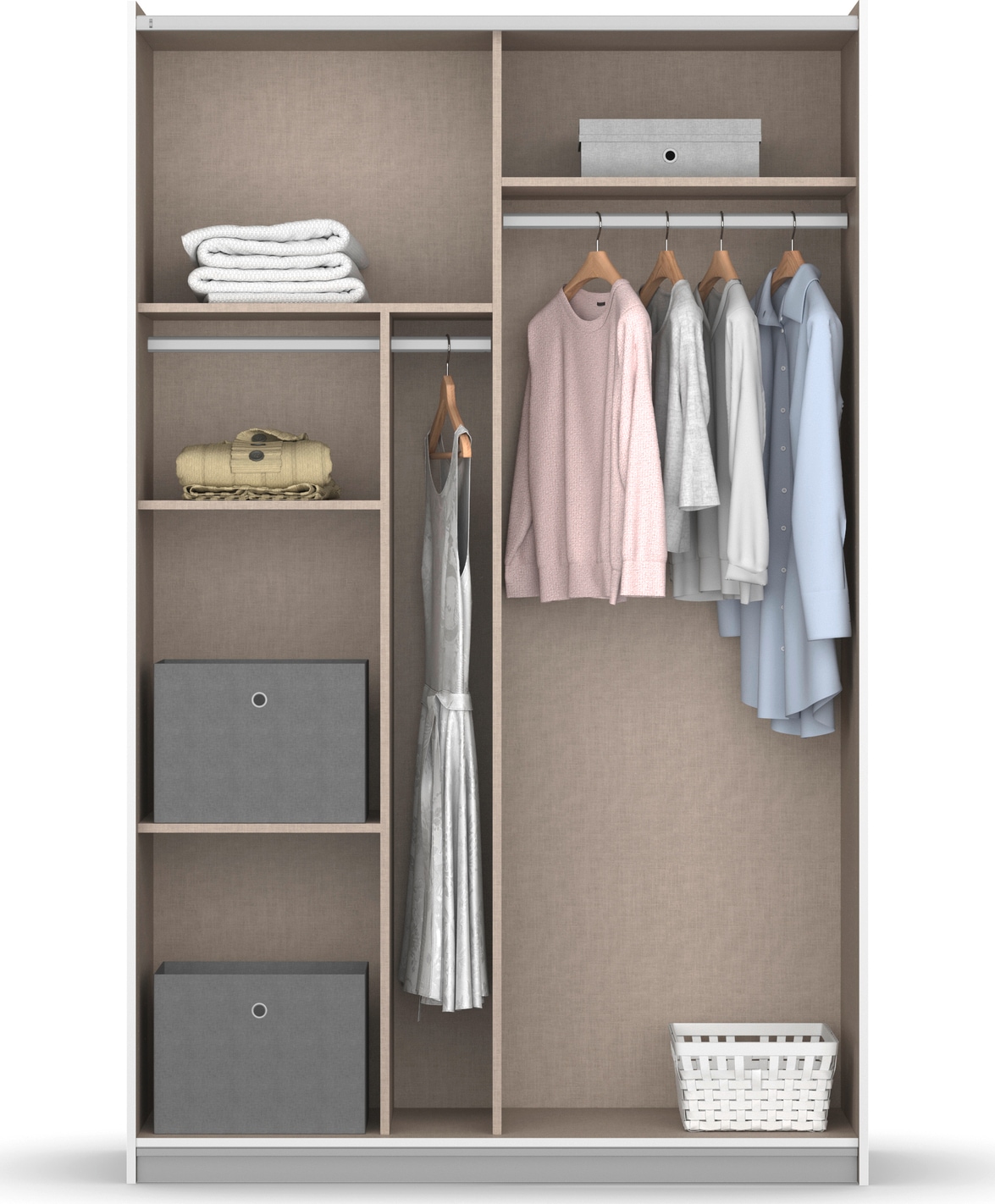 rauch Kleiderschrank »Schwebetürenschrank Schrank Garderobe Schlafzimmer Ankleide REFLECT« Graumetallic, Spiegelfront, mit praktischen Stoffboxen MADE IN GERMANY