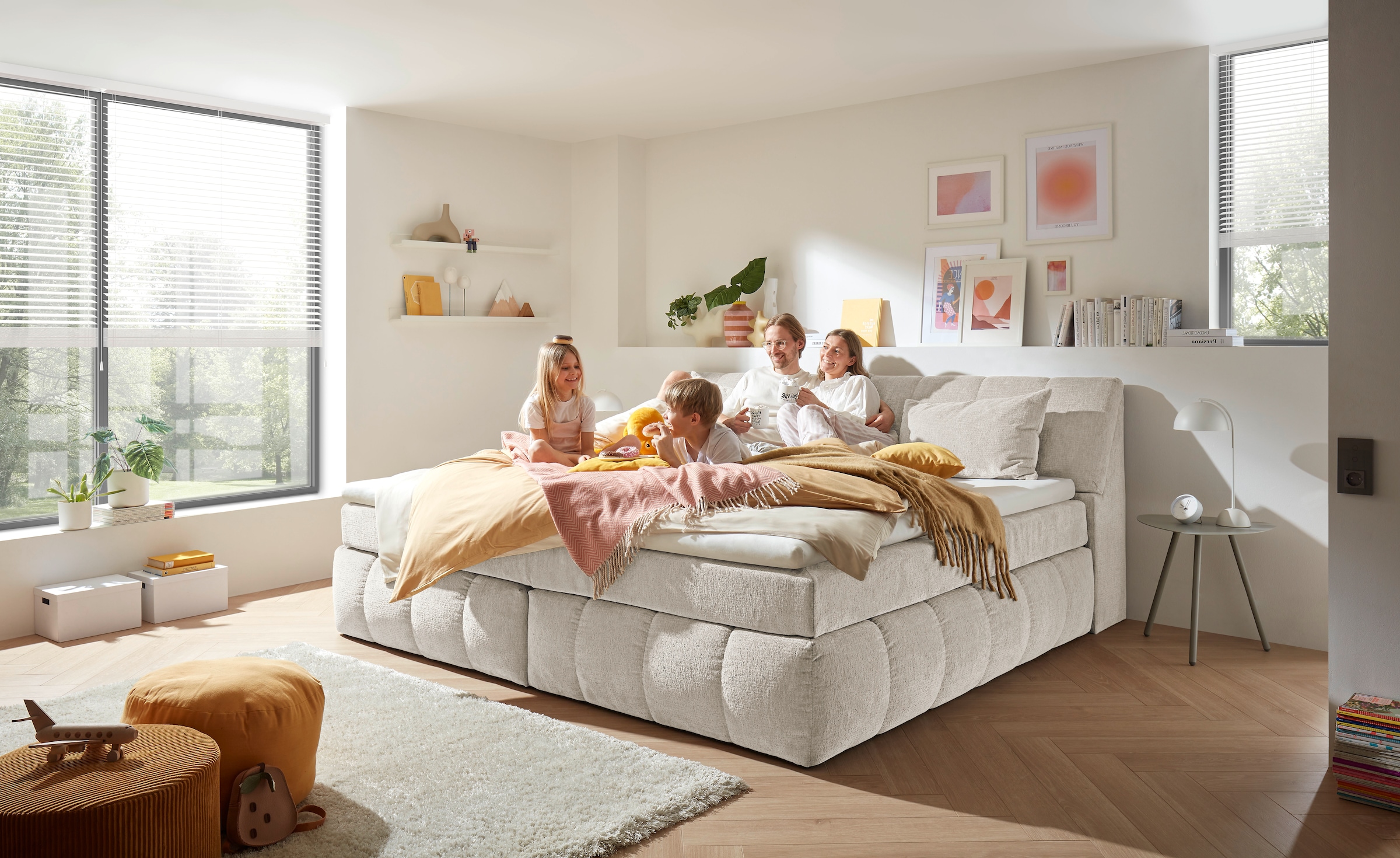 ED EXCITING DESIGN Boxspringbett »Elkford, Familienbett in der Grösse 240x200cm« inkl. Stauraum im Kopfteil