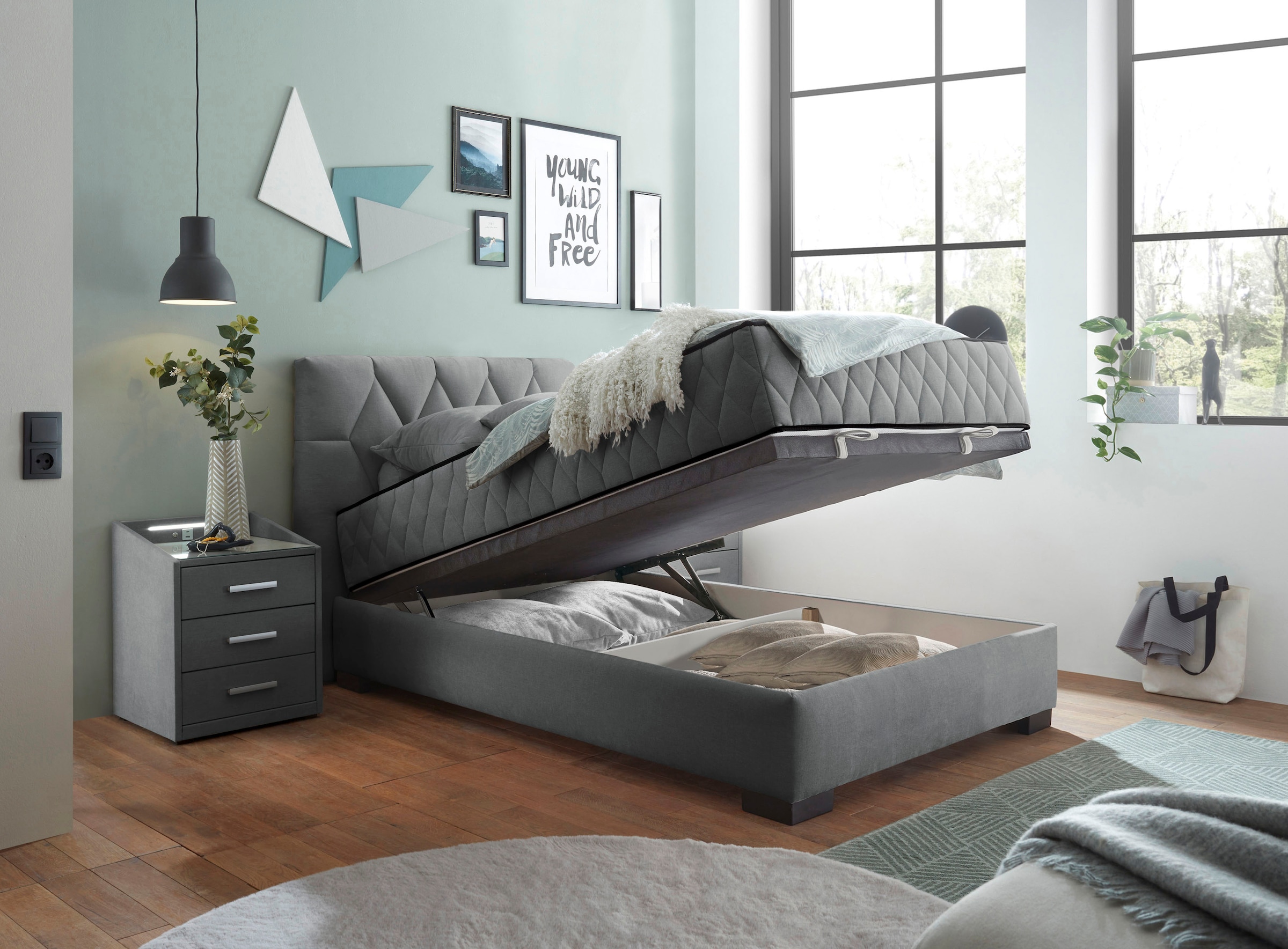 ED EXCITING DESIGN Lit de boxe »Nagol« avec coffre de lit, avec matelas réversible, disponible en différentes largeurs