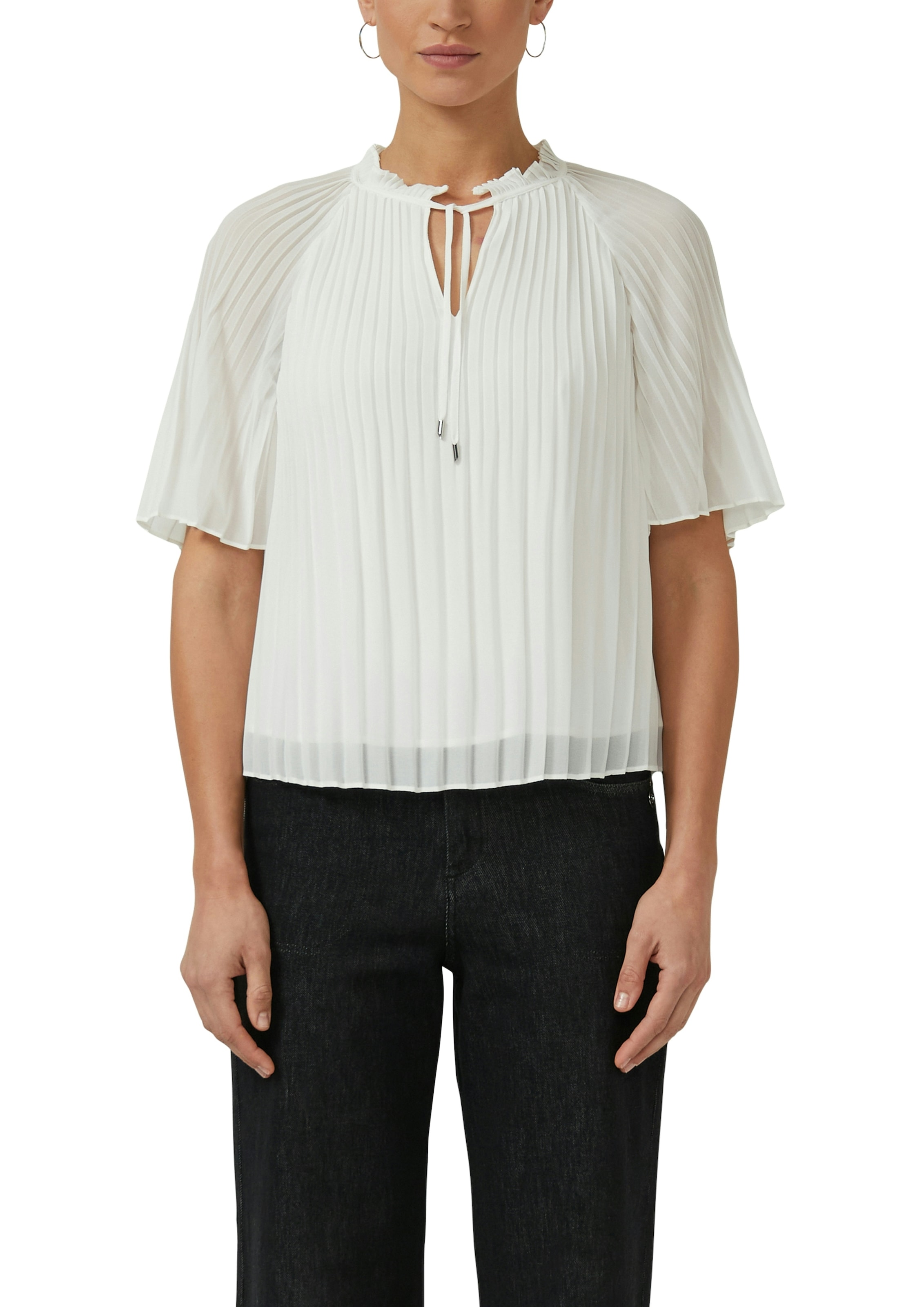 s.Oliver BLACK LABEL Blouse plissée avec plissé, aspect imprimé, facile d'entretien, coupe mi-longue