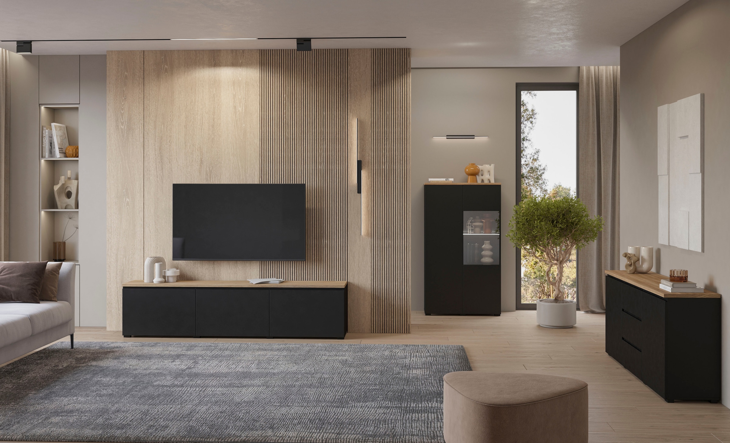GOODproduct Lowboard »Modo, Breite 200 cm, moderne grifflose TV-Kommode 3 Klappen« TV-Kommode mit viel Stauraum, TV-Bank