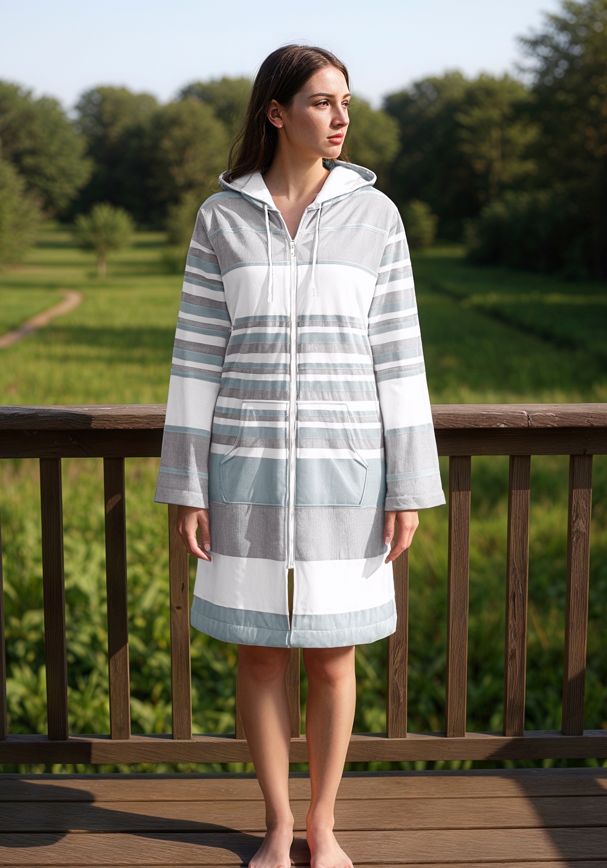 my home Bademantel »Melli, ideal für Sauna & Spa, Hotelbademantel, Morgenmantel« 1 Stk. tlg., Damenbademantel, Baumwolle, Polyester, gestreift