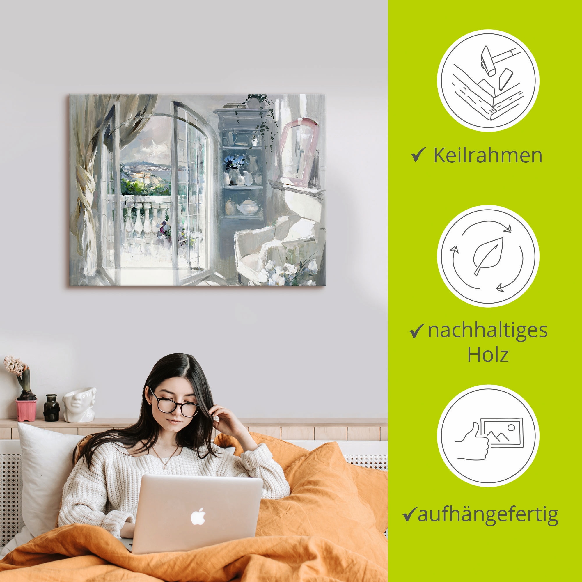 Artland Leinwandbild »Sonniger Raum« Fensterblick 1 Stk. tlg. auf Holzrahmen gespannt