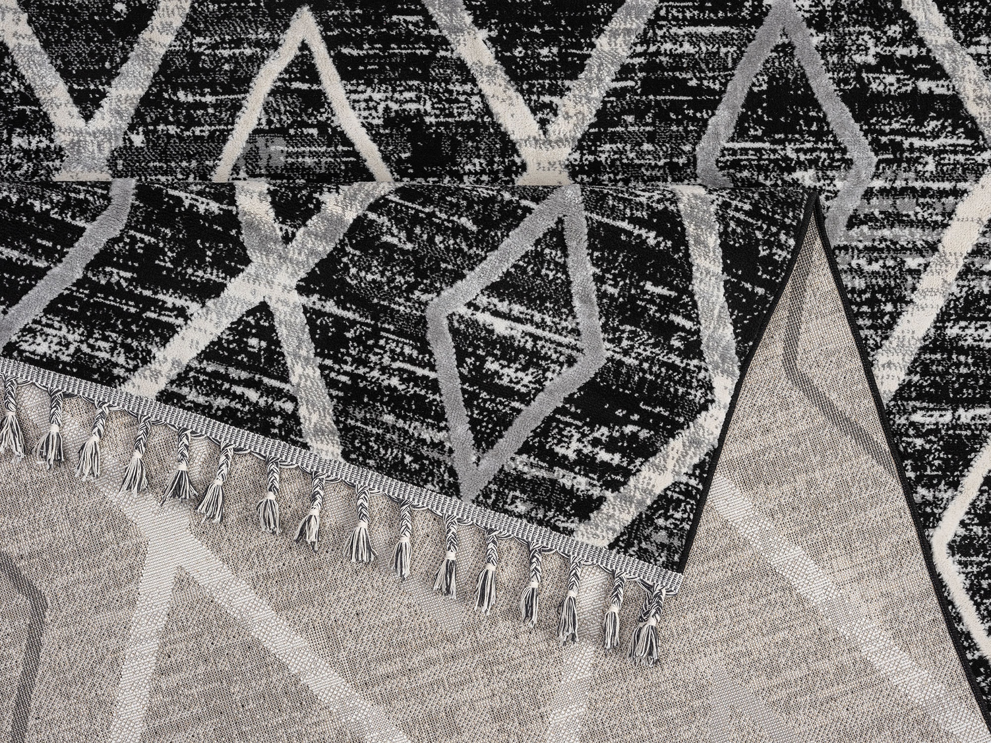 my home Tapis »Otilie« Rectangulaire 11 mm Höhe dichte Qualität, Woll-Look, Boho, mit Fransen und Rauten, Scandi