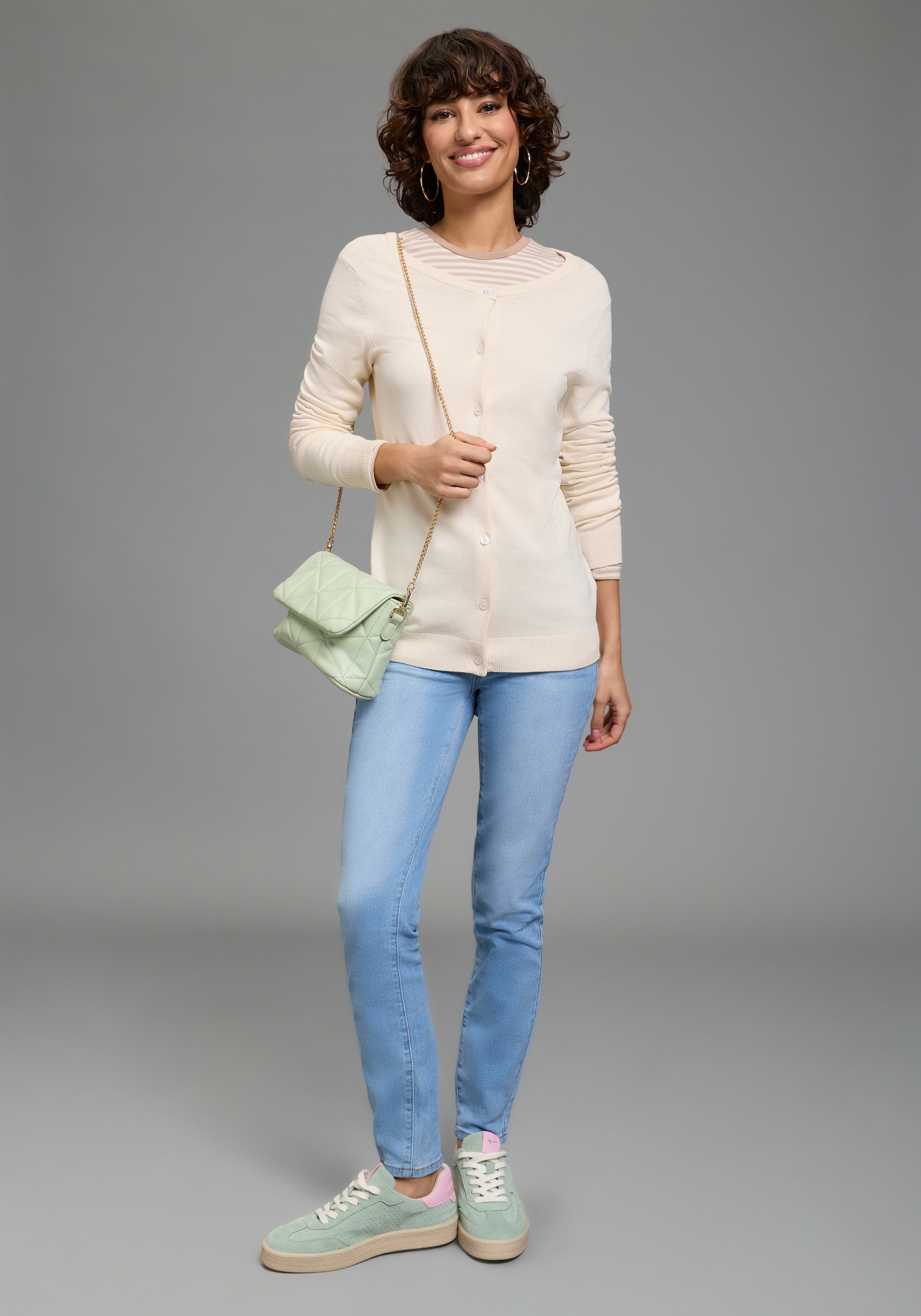 Laura Scott Veste en tricot leichte Übergangsstrickjacke aus Feinstrick