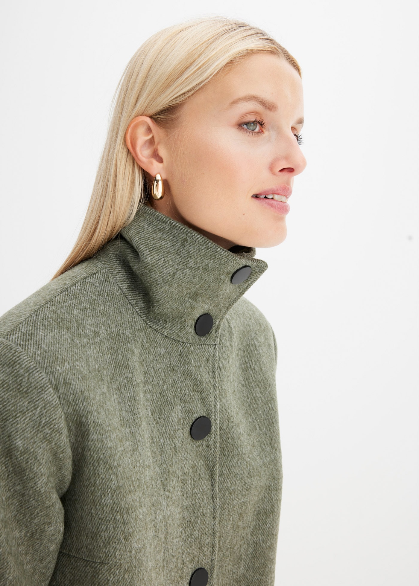 bonprix Manteau court »Kurzmantel in Wolloptik« mit hohem Stehkragen, in Wolloptik, 3/4 Arm mit langem Strickbündchen