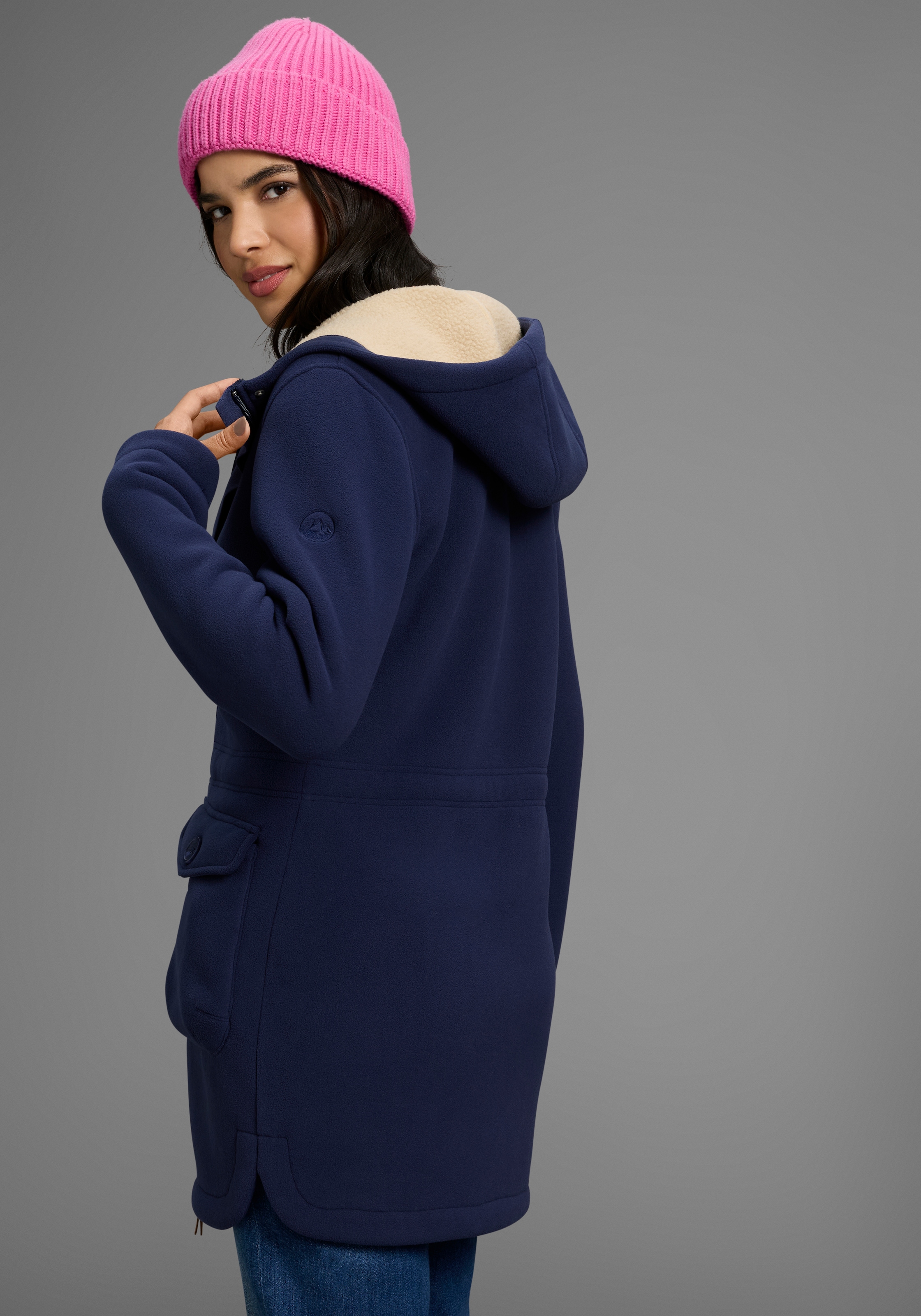 Polarino Fleecejacke mit Kapuze Fleece Jacke, innen mit Sherpa Fleece, Teddy Fell Imitat