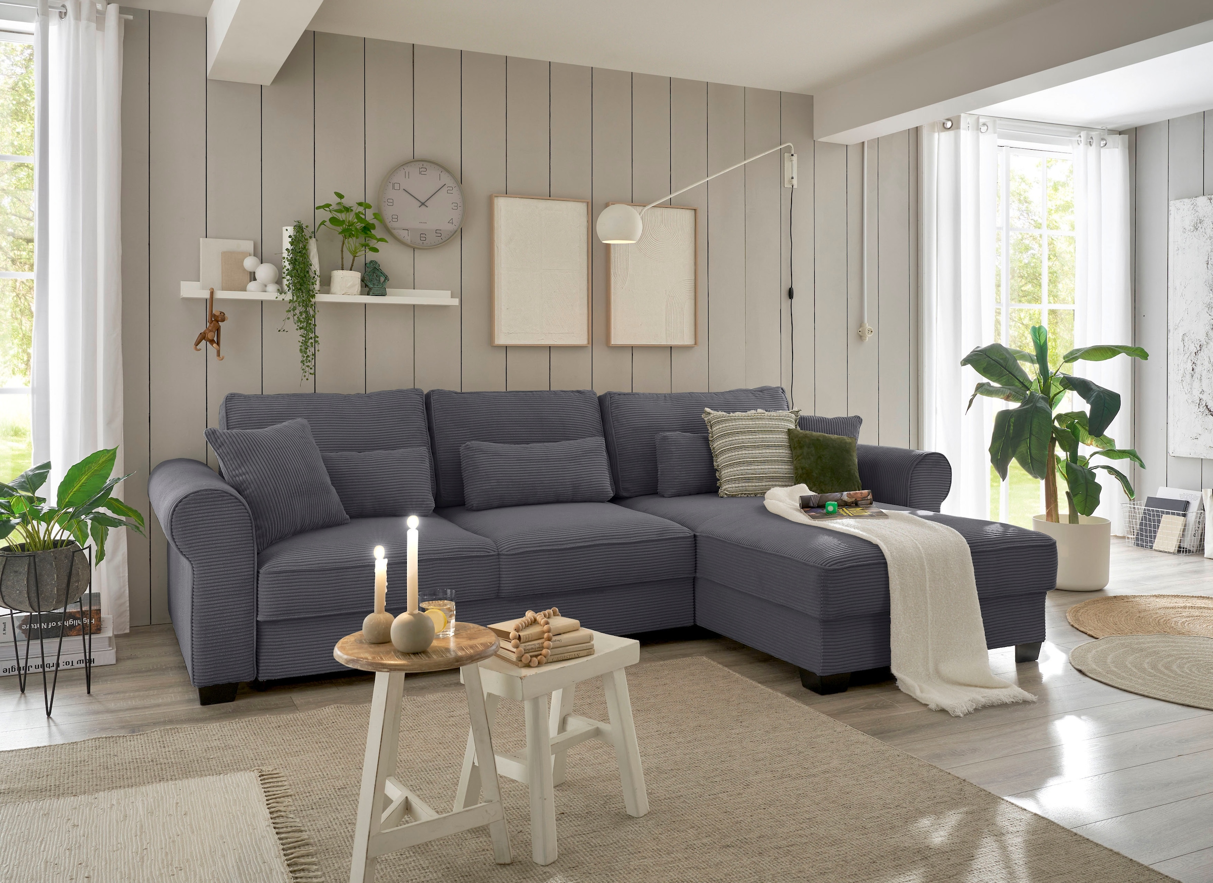 ED EXCITING DESIGN Ecksofa »Angelina L-Form« mit Bettfunktion, Bettkasten & 5 Zierkissen