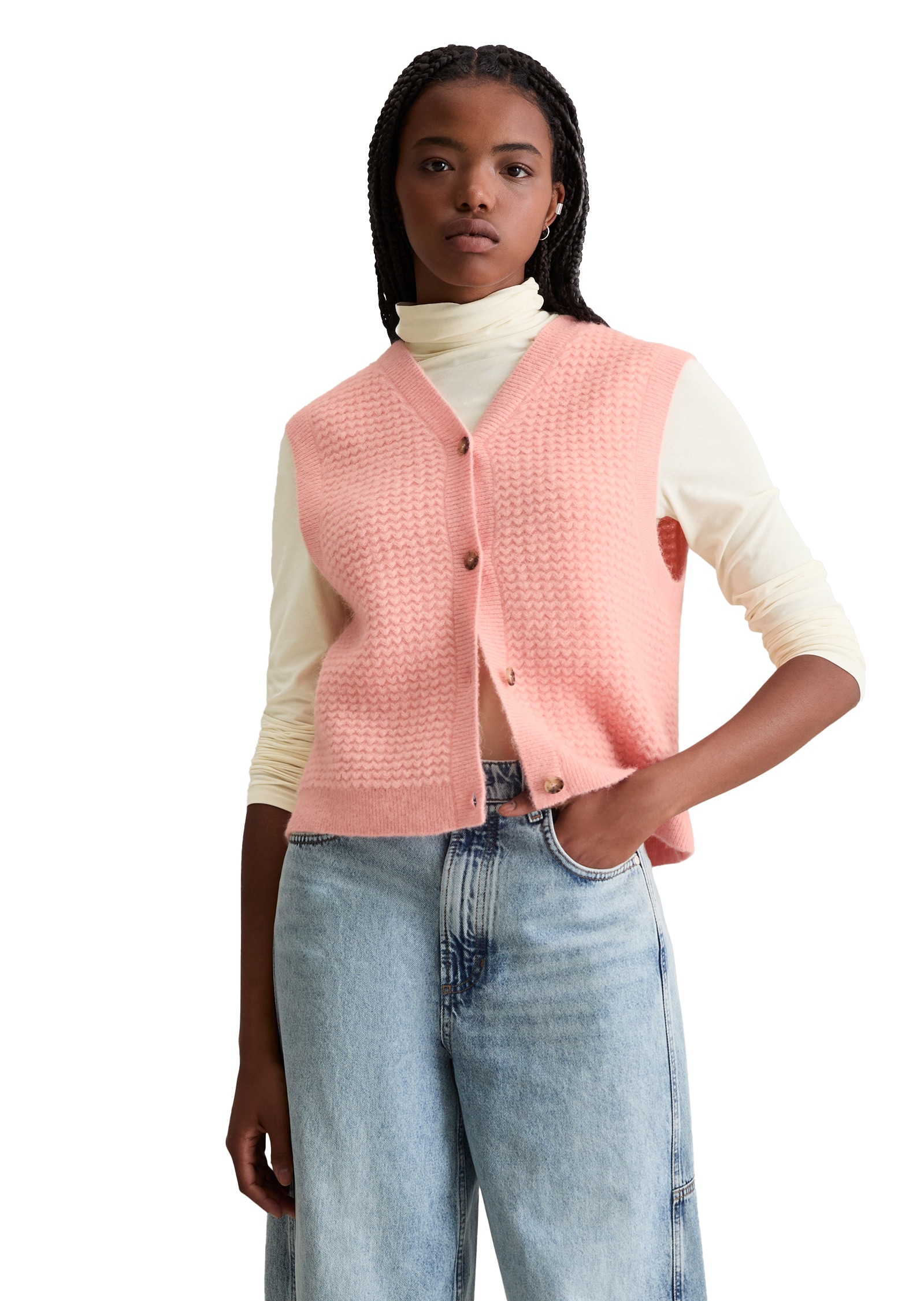 Marc O'Polo DENIM Pull-over mit Knöpfen, regular fit, aus Wolle-Mix, moderne Zickzack-Struktur