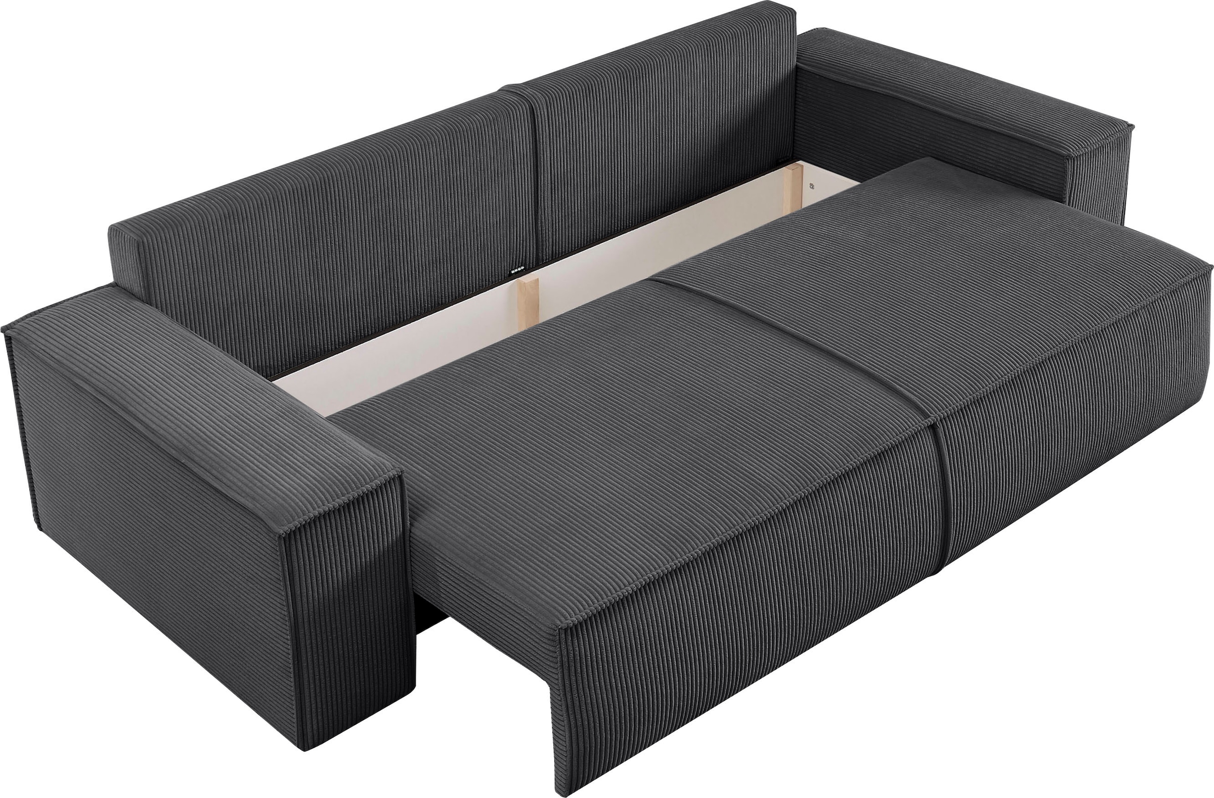 Home affaire 3-places »SHERWOOD Schlafsofa (257cm) Cord, Samtvelours, Vintage-Lederoptik« Schlaffunktion mit Bettkasten (ca. 136/200cm)
