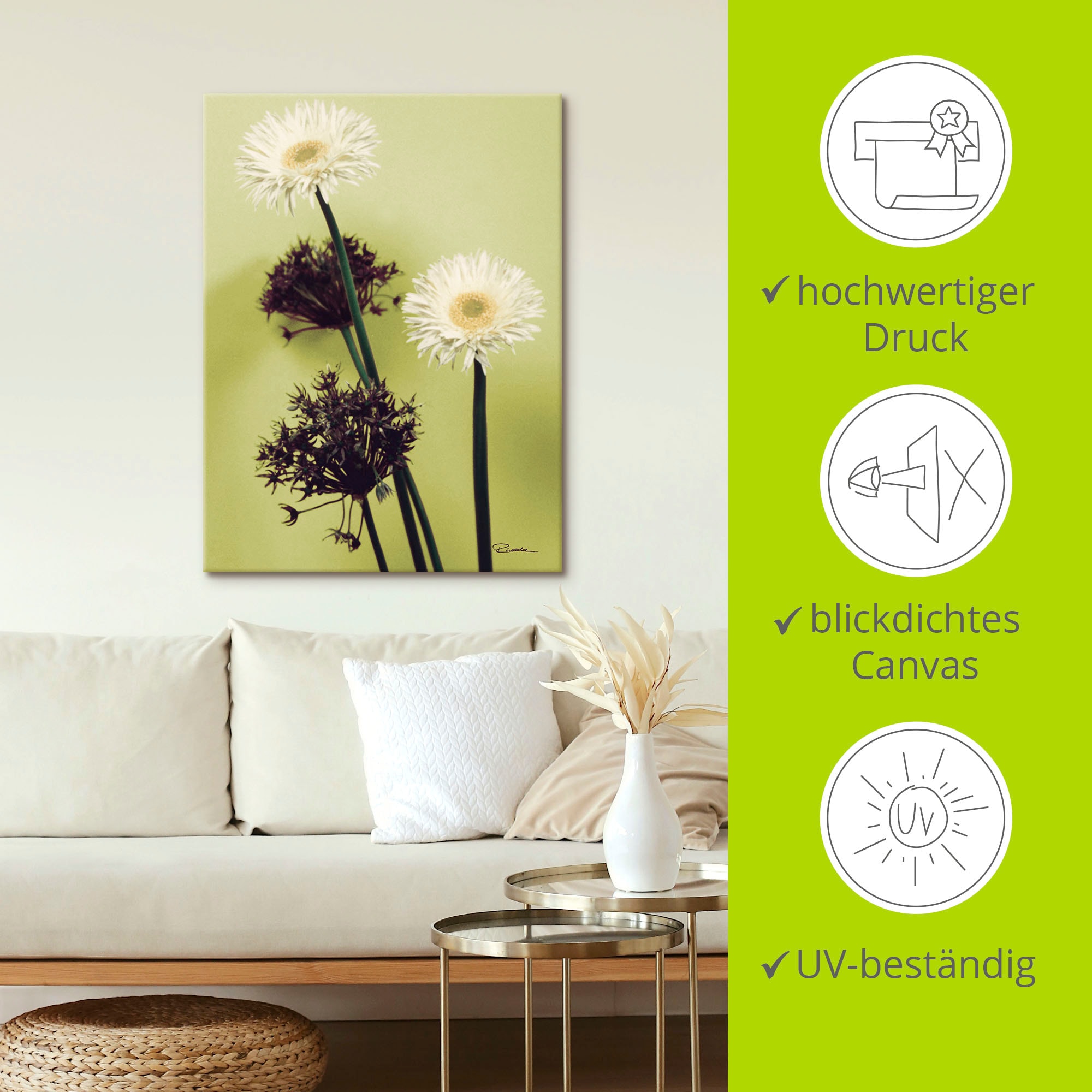 Artland Fresque murale »Zwei vor grün - Gerberas« 1 cuis tlg. als Leinwandbild in verschied. Grössen