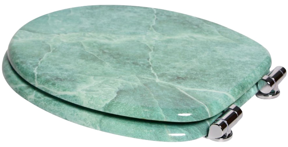 Sanilo Set d'accessoires de salle de bain »Marmor Grün« bestehend aus WC-Sitz, Badteppich und Waschbeckenstöpsel