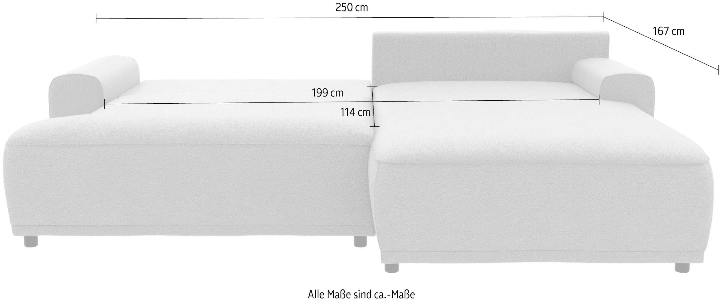 TRENDMANUFAKTUR Ecksofa »Fordon, Schlafsofa mit Bettkasten, Couch in L-Form, Breite 250 cm« in Struktur LUMOS, 3D-Effekt, sandgrau, Recamiere rechts