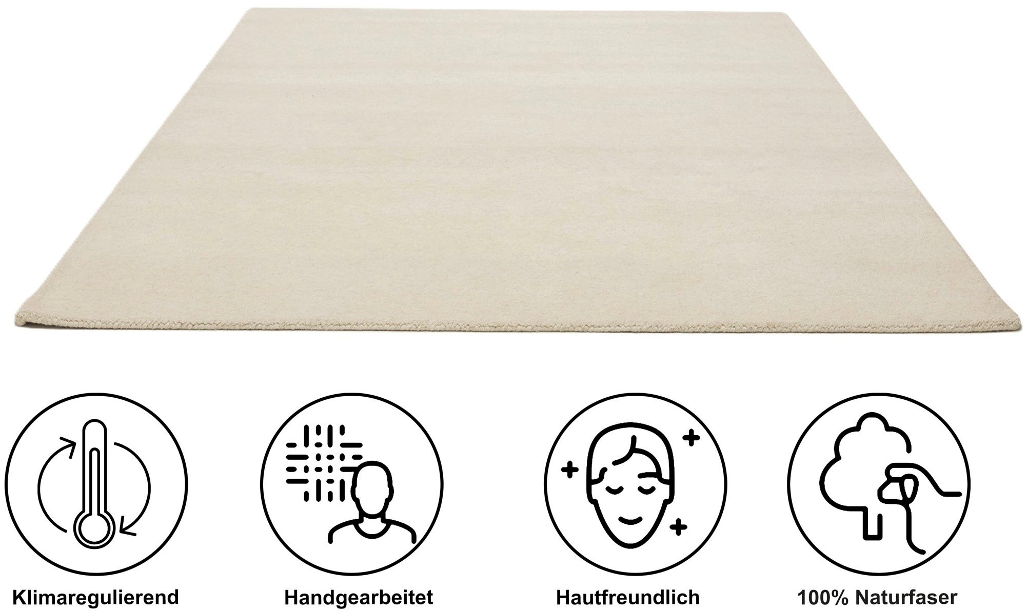 GOODproduct Wollteppich »Gabbo Natur, Handgefertigt, Teppich, reine Wolle, meliert« rechteckig 14 mm Höhe reine Wolle, Uni, Wohnzimmer, Schlafzimmer, Esszimmer