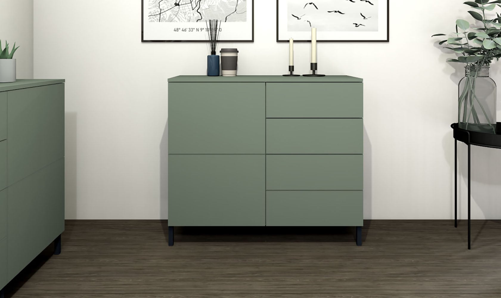 borchardt Möbel Commode »Haama, modern, grifflos, Metallfüsse, praktisch,  2 Türen« Push-To-Open, verstellbare Einlegeböden, viel Stauraum, Breite 93cm