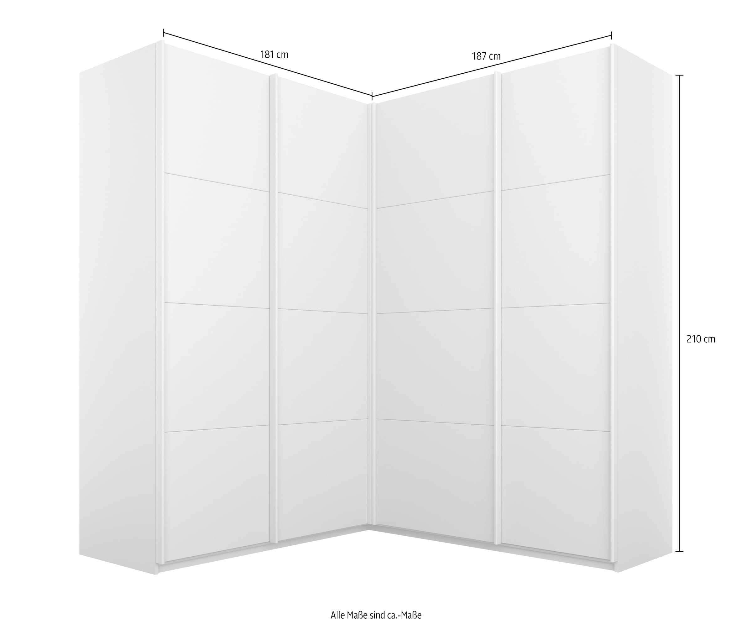 rauch Schwebetürenschrank »Schrank Garderobe Eckkleiderschrank QUADRA Front in Dekor/Hochglanz« in den Höhen 210/229 cm, inkl. Soft-Close-Funktion,  grosser Eckschrank mit viel Stauraum, Mass 181x187 cm MADE IN GERMANY