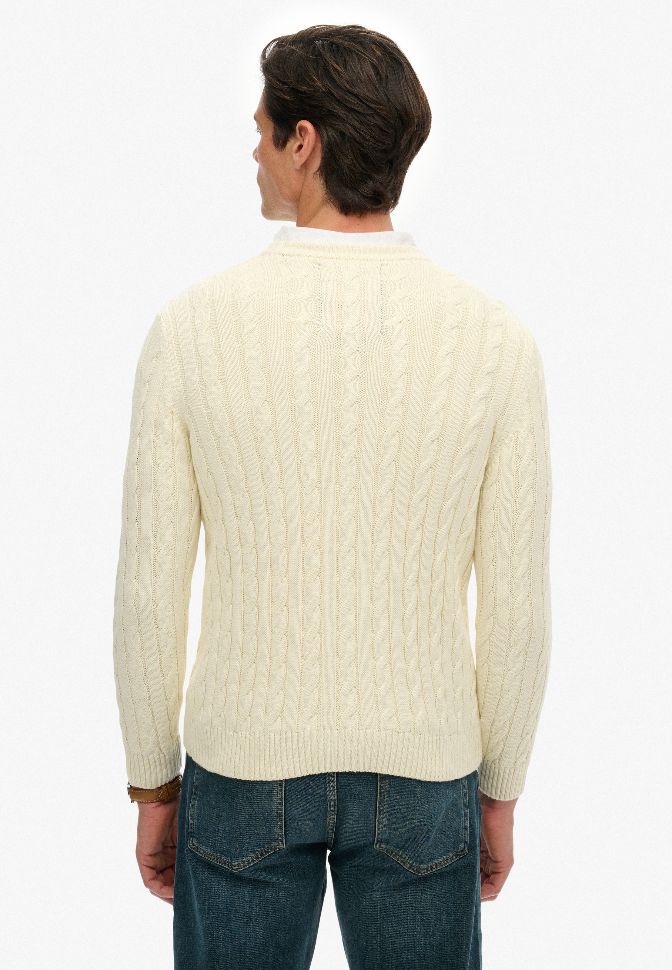 Superdry Pull à col rond »COTTON CABLE KNIT CREW« Baumwolle, slim fit