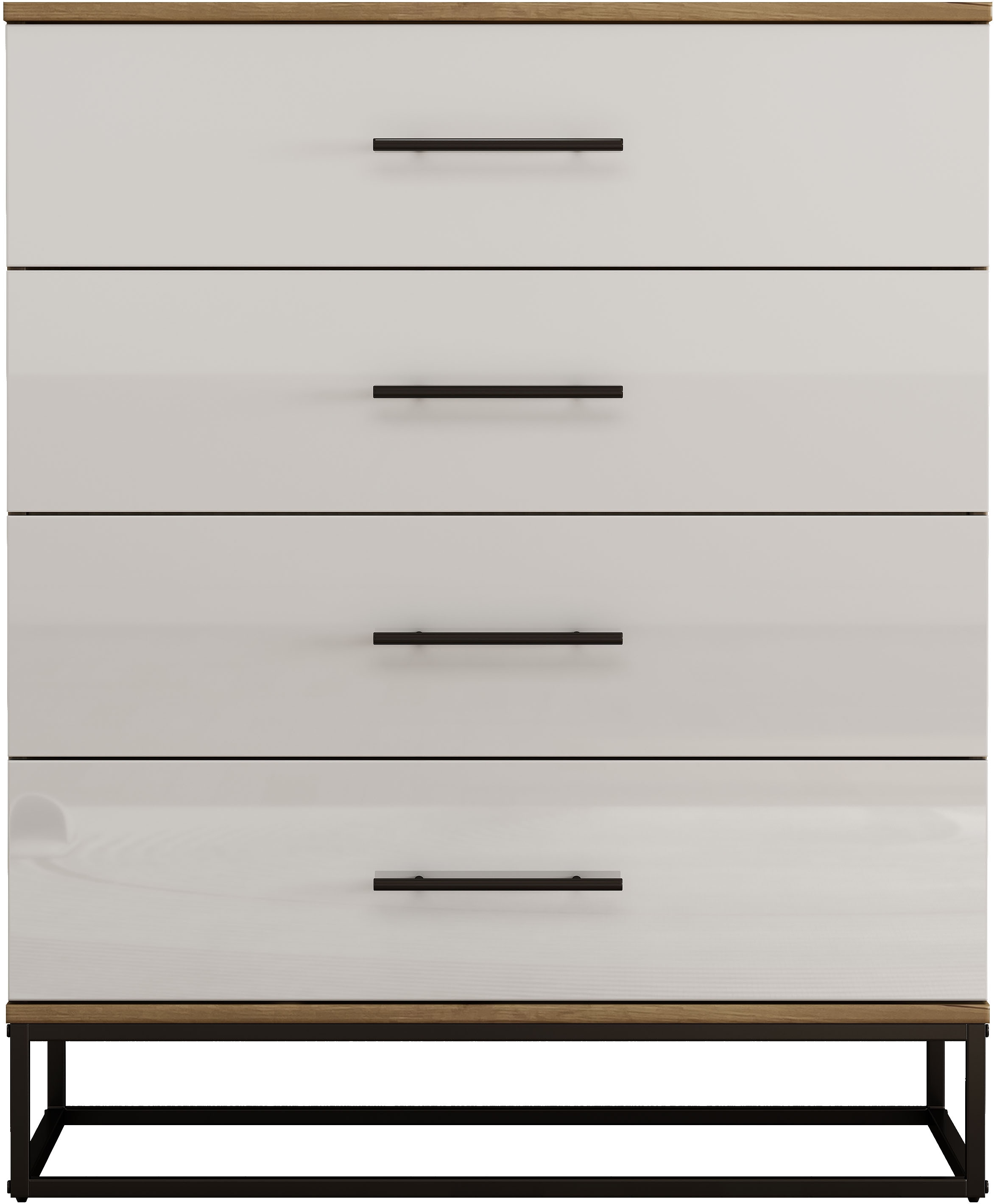 GOODproduct Schubkastenkommode »Lucca Sideboard mit schwarzen Griffen 4 Schubladen Kufengestell« Hochwertige Hochglanzfronten in weiss, 