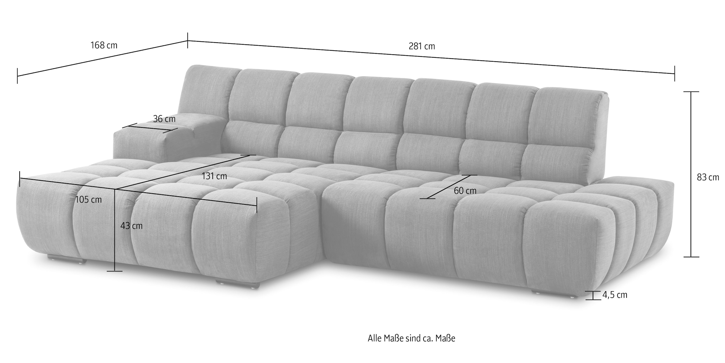 designwerk Ecksofa »Cielo L-Form, Design und aufwendige Detailverarbeitung« mit Sitztiefenverstellung