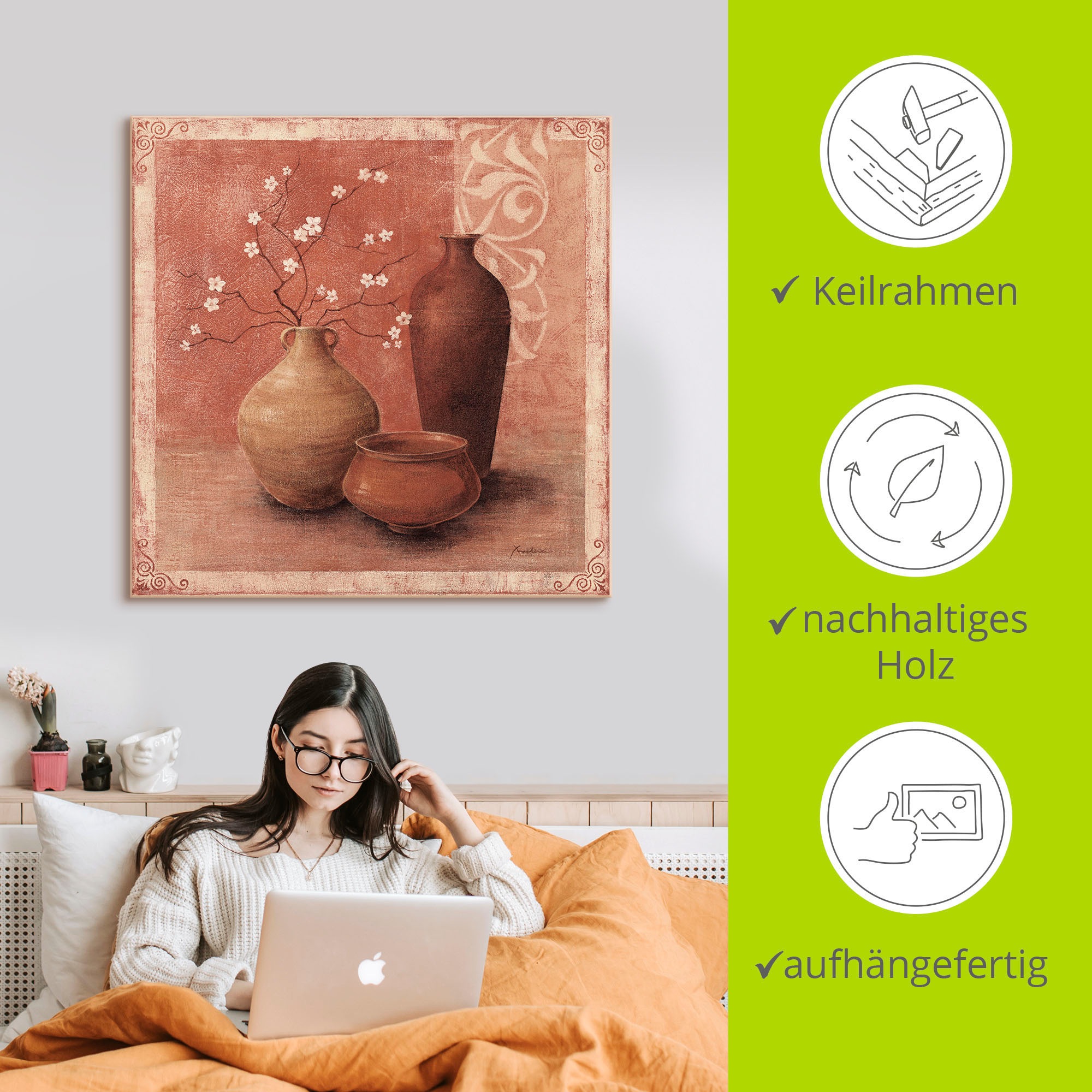 Artland Leinwandbild »Frühling im Fergana Tal« Vasen & Töpfe 1 Stk. tlg. auf Holzrahmen gespannt