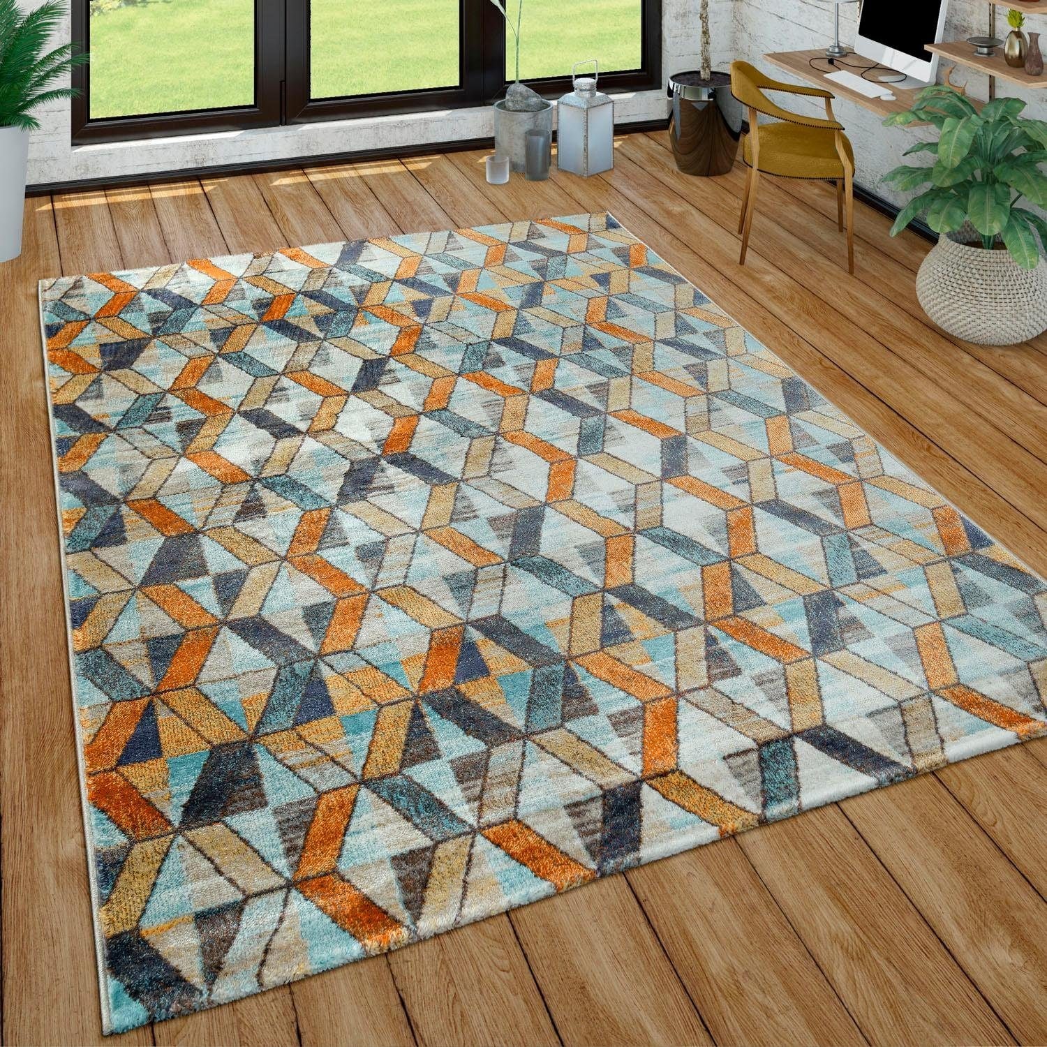 Paco Home Tapis »Jazz 701« Rectangulaire 14 mm Höhe Kurzflor, modernes geometrisches Design und Used-Look
