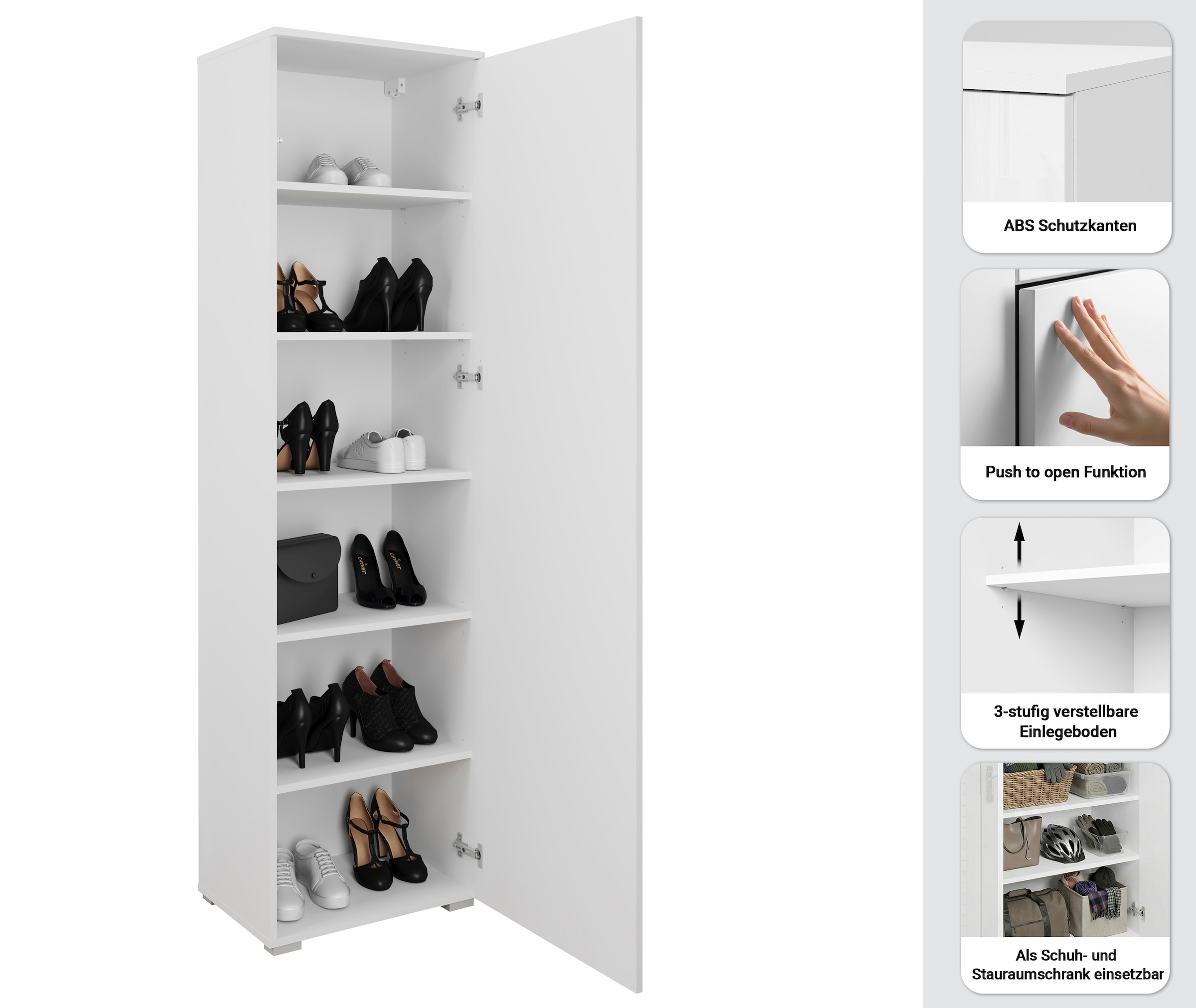 GOODproduct Armoire à chaussures »Paris, stehend oder hängend montierbar, Türanschlag wechselbar« armoire à vêtements moderne hauteur 180cm, 6 compartiments spacieux