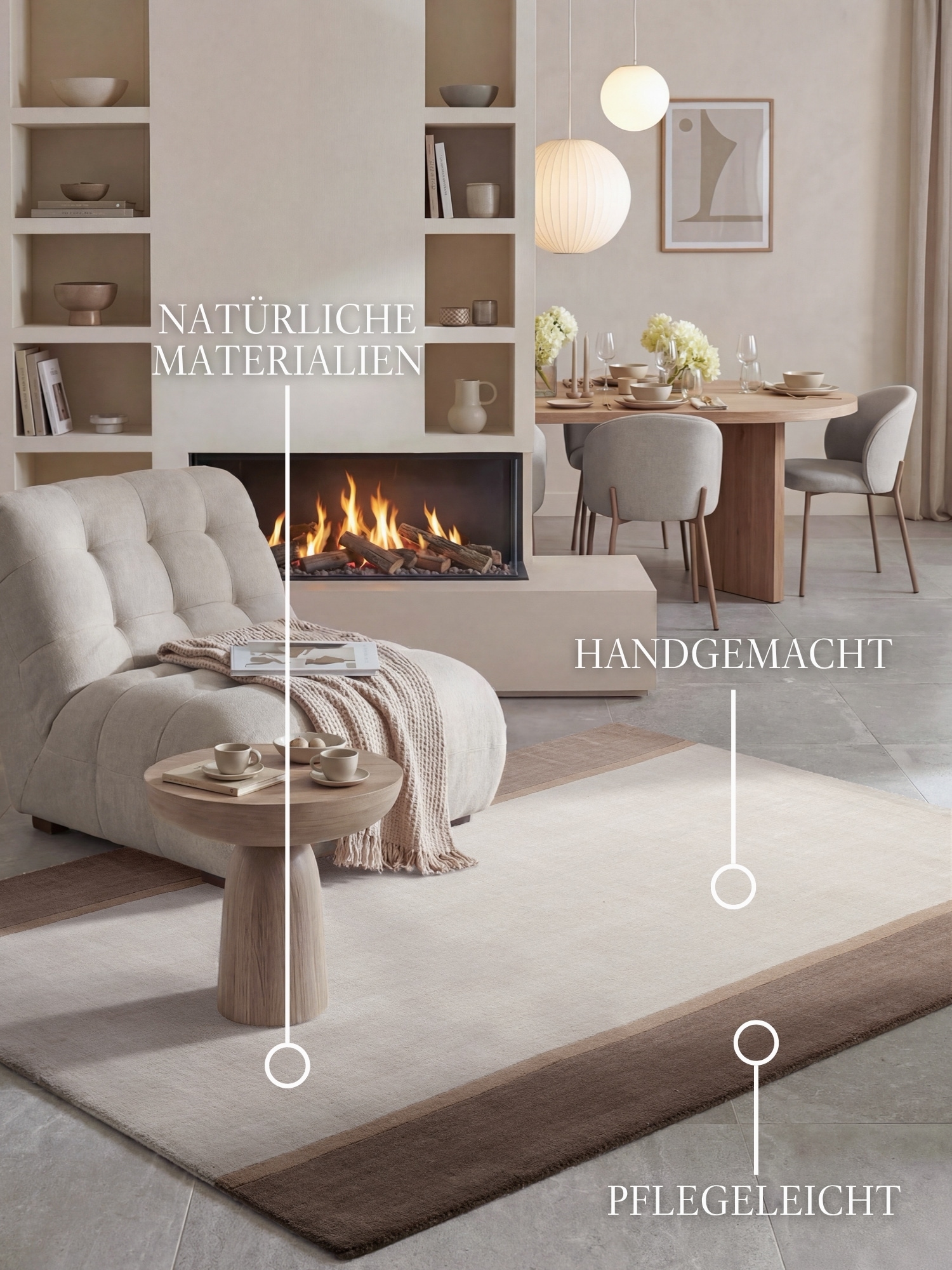 Villeroy & Boch Wollteppich »Rowan« rechteckig 16 mm Höhe Wolle, Natur, Handgemacht, Landhaus, Skandi, Wohnzimmer, Schlafzimmer