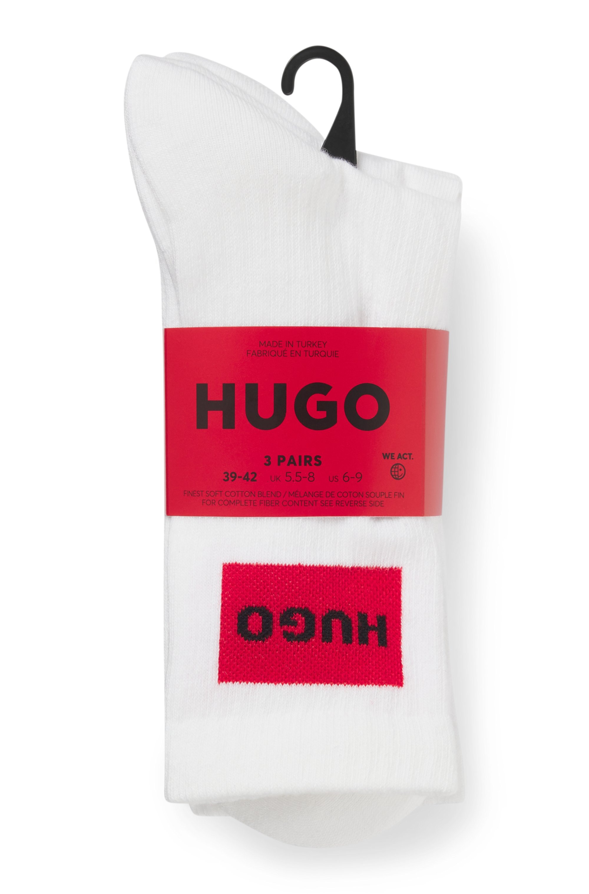 HUGO Underwear Freizeitsocken »3P QS RIB LABEL« Packung, 3er, 3 Stk. tlg. mit kontrastfarbenen HUGO Logo
