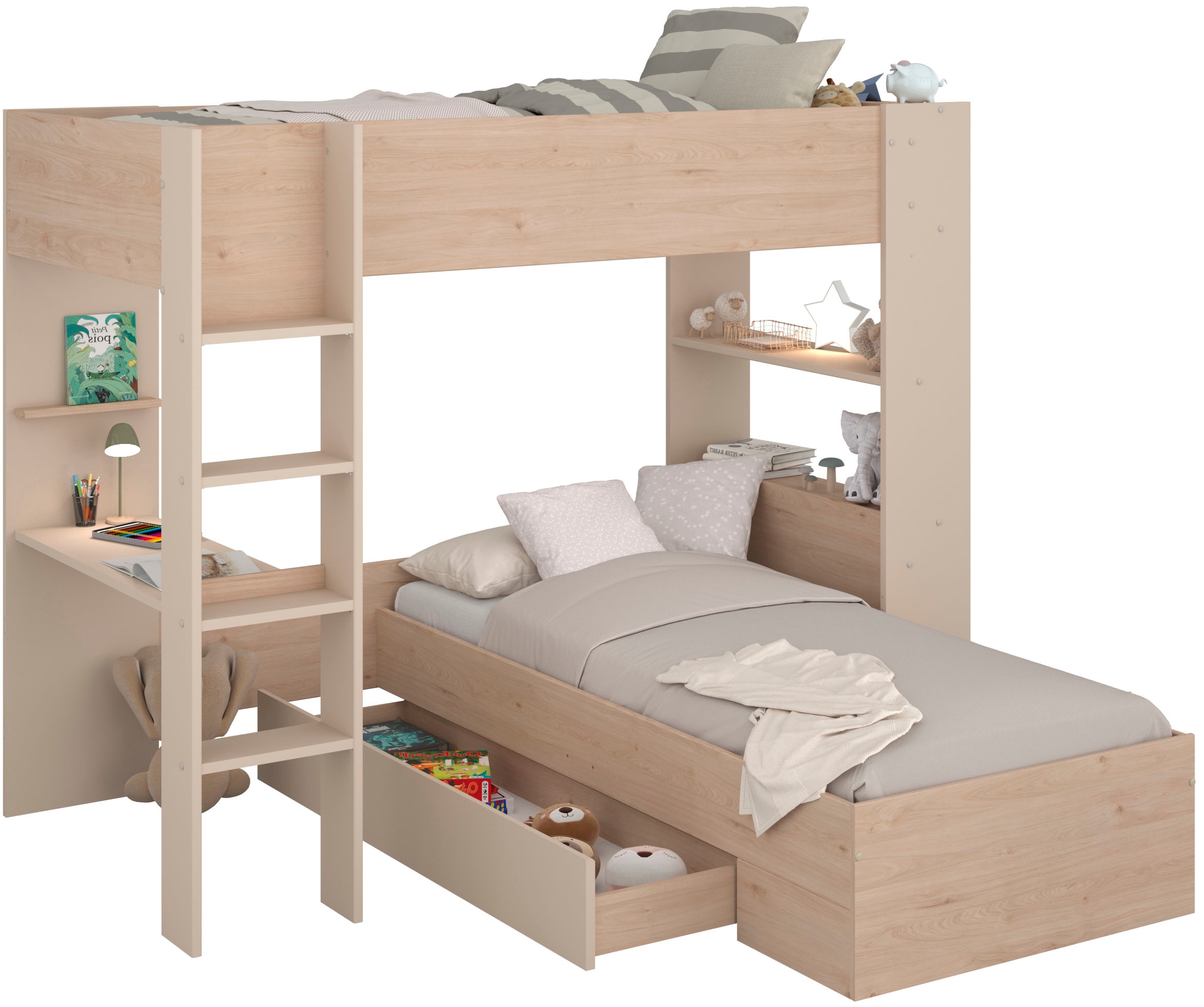 Parisot Lit superposé »Oasis 1« Ensemble,  4 variantes d'installation possibles, incl. 2 dessus de matelas