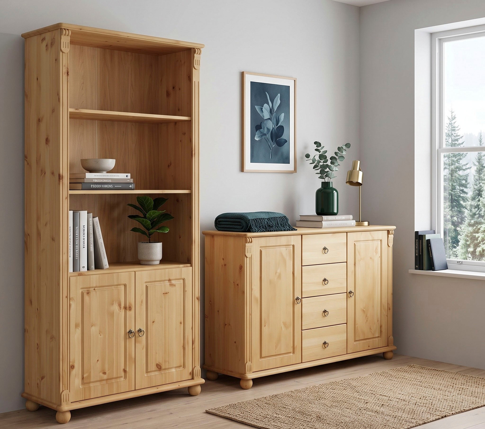 GOODproduct Kombikommode »Tessin; Buffetunterschrank, klassischer Landhausstil« aus massiver, FSC®-zertifizierter Kiefer, 128cm breit