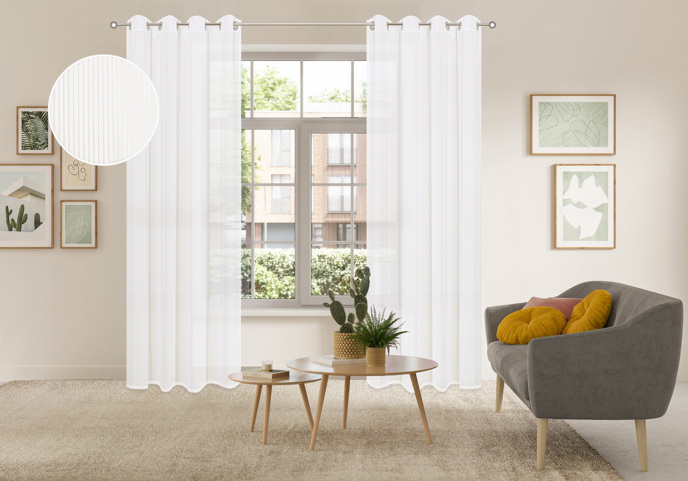 GOODproduct Gardine »Fritty« Ösen 2 Stk. tlg. Ösen,  transparent, Pflegeleicht, elegante Längststreifen