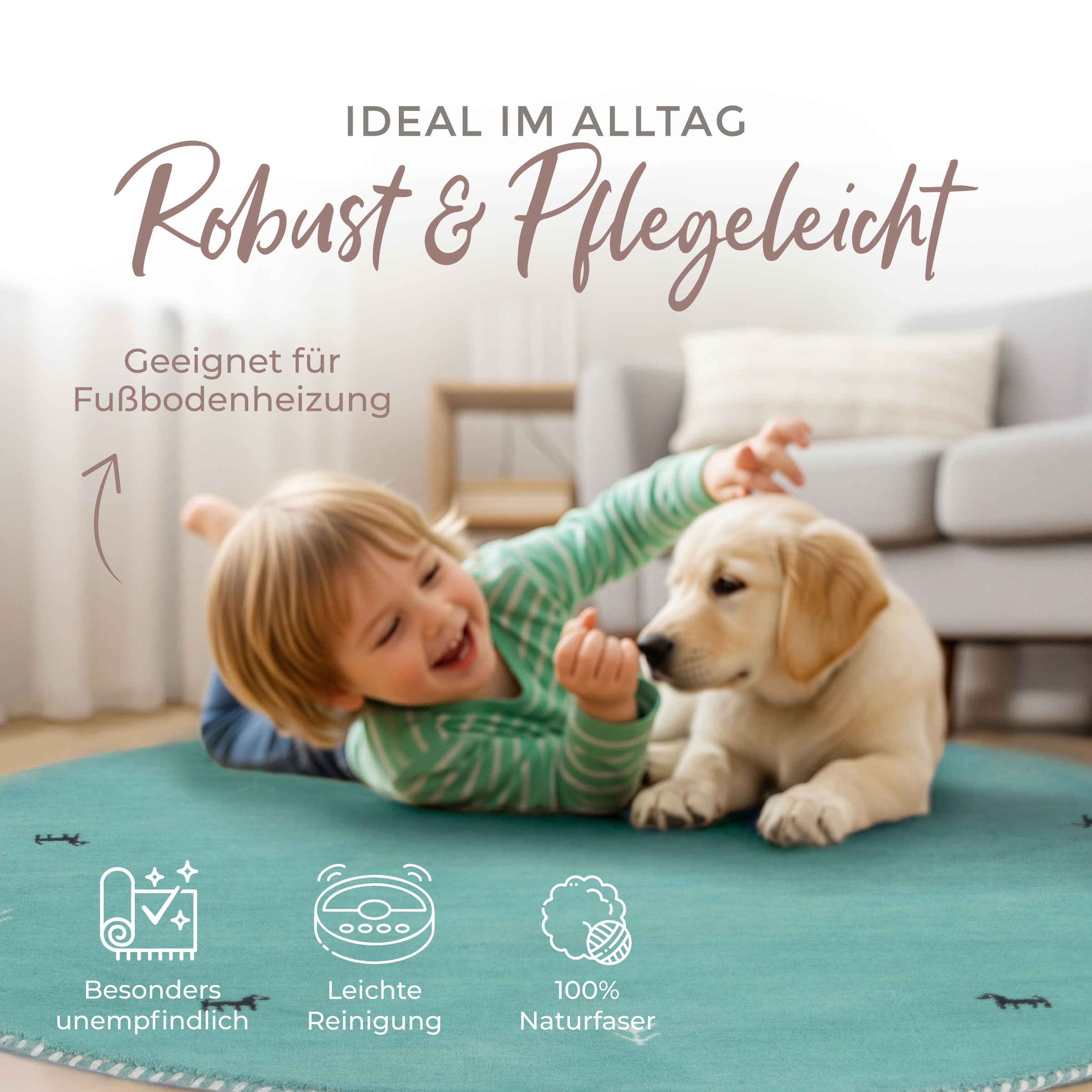 carpetfine Wollteppich »Gabbeh Uni« rund 15 mm Höhe reine Wolle handgewebt, Gabbeh Tiermotiv warmes Raumklima viele Grössen