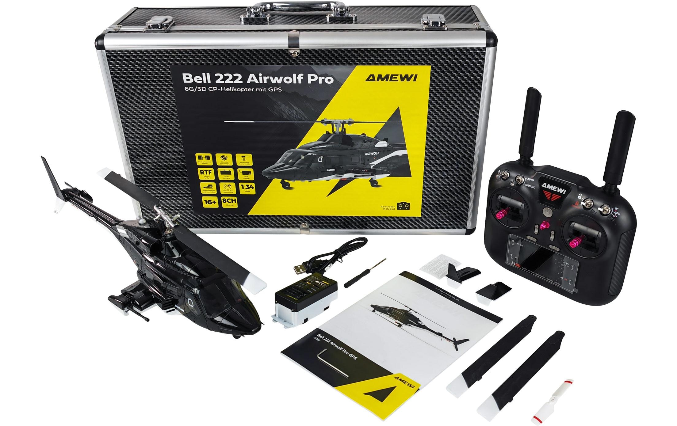 Amewi Hélicoptère RC »Bell 222 Airwolf Pro GPS 8-Kanal 3D/6G RTF«