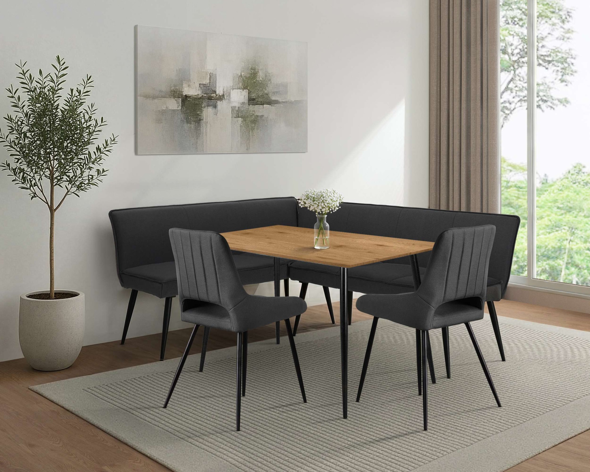 GOODproduct Ensemble de bancs d'angle »Danny/Ianna/Derrek« Ensemble, Groupe banquette d’angle avec table, banquette, chaises, 4 tlg. groupe de sièges, banquette d'angle et chaises confortablement rembourrés, table 120x80 cm