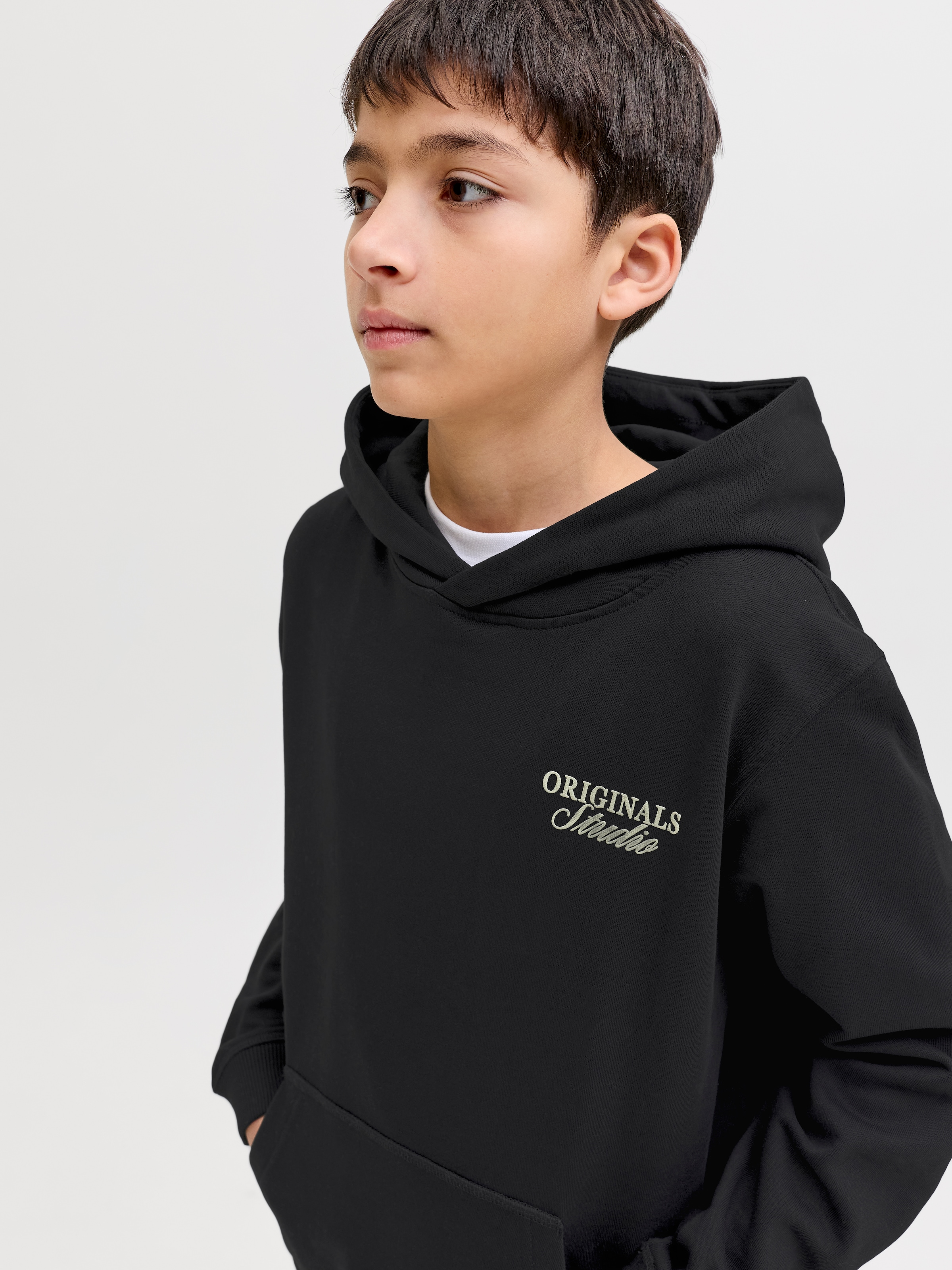 Jack & Jones Junior Kapuzensweatshirt »JORNORREBRO TYPO BACK SWEAT HOOD SN JNR«, Baumwollmischung, relaxed fit, Langarm
