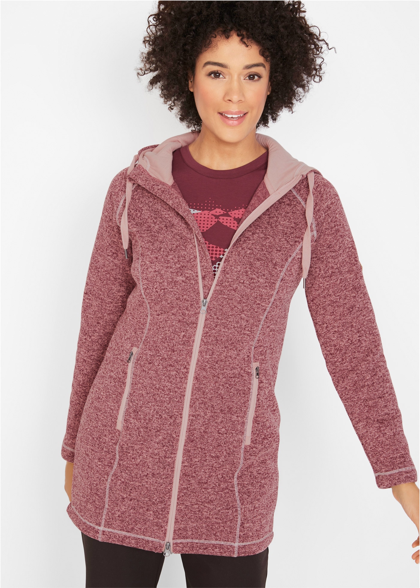 bonprix Strickfleecejacke mit Kapuze mit Kapuze mit Kordelzug, Reissverschlusstaschen