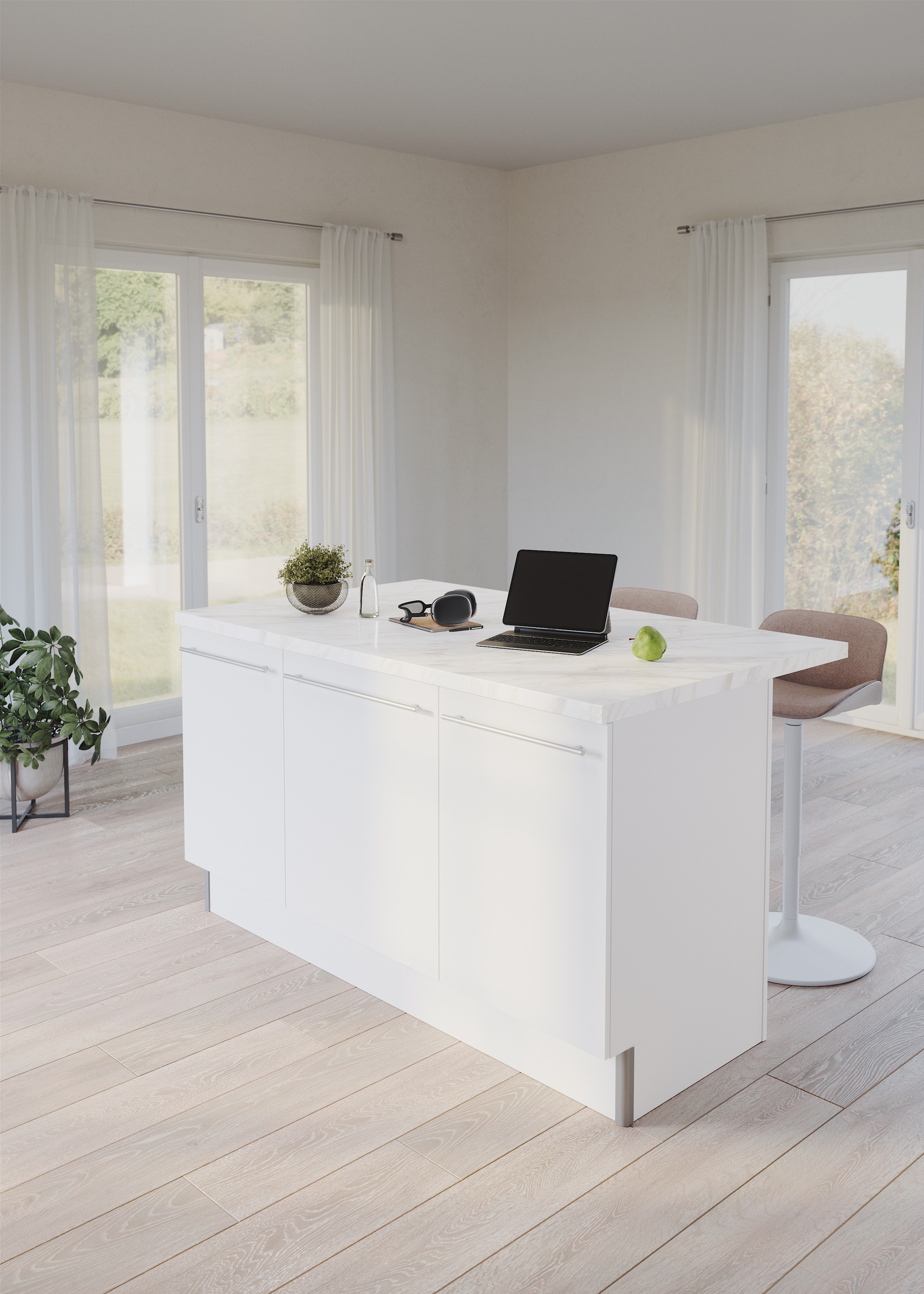 KOCHSTATION Kücheninsel »KS-Bern2« Stellmasse 161 x 96,5 cm, mit durchgehender Arbeitsplatte als Theke