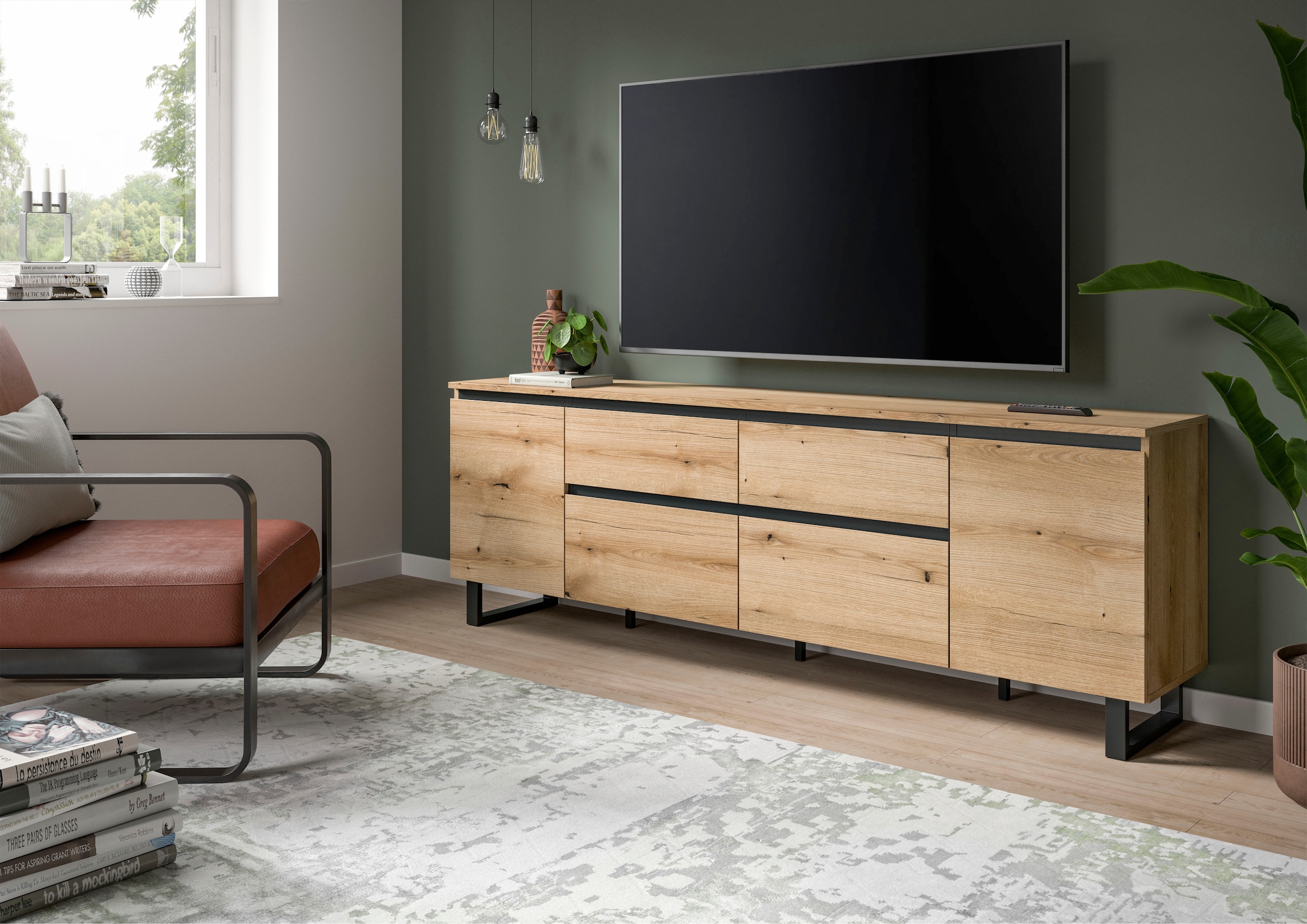Home affaire Lowboard »TOMA, 188cm breit, Metall-Kufen-Fuss, 2 Türen, 2 Schubkästen,2 Klappen« TV-Lowboard, Mediaschrank, Mediaboard, TV-Schrank, Schrank, Board