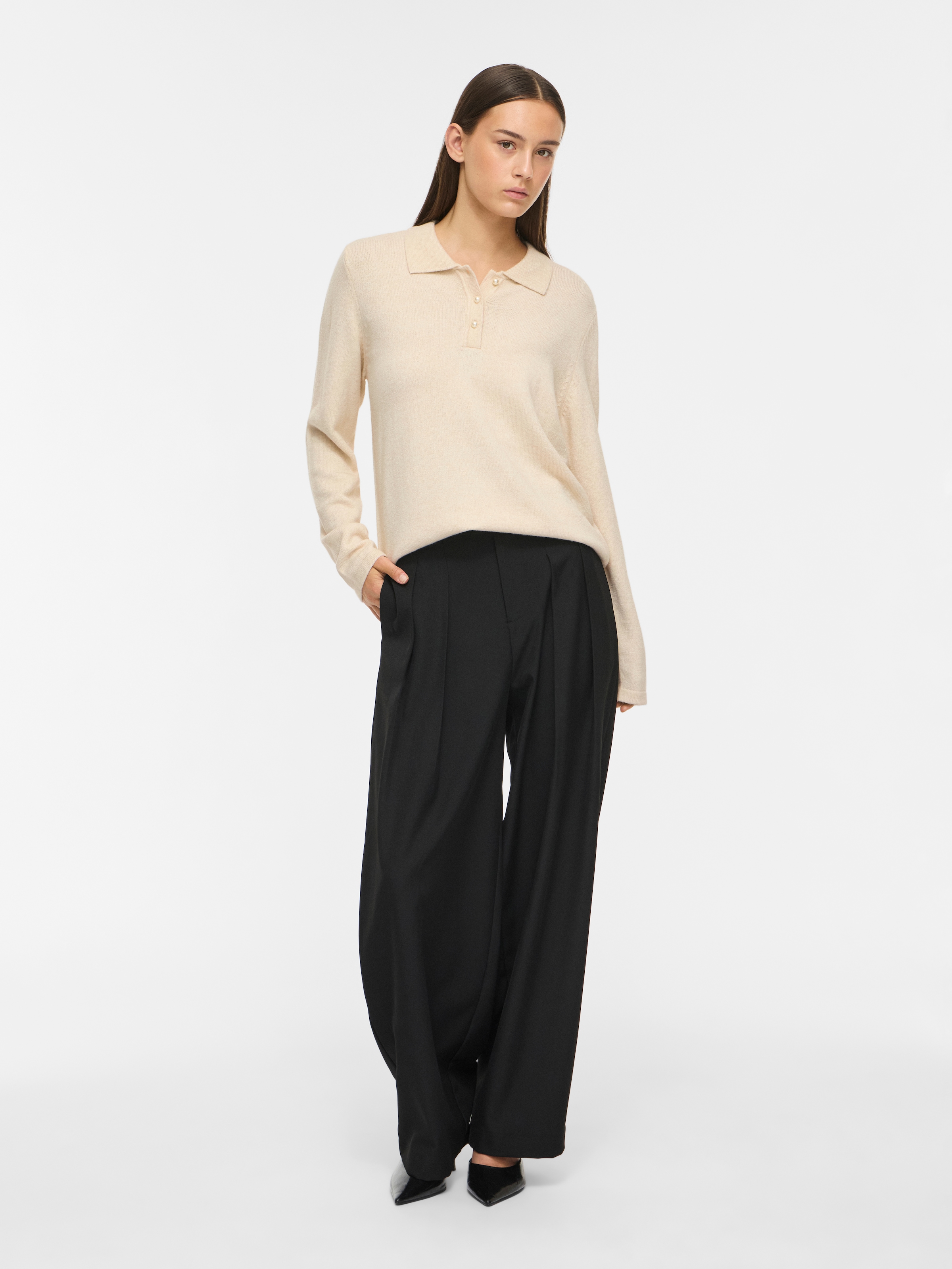 Vila Pull à col polo »VIRIL L/S POLO PULLOVER KNIT - NOOS« mélange de matériaux, coupe régulière