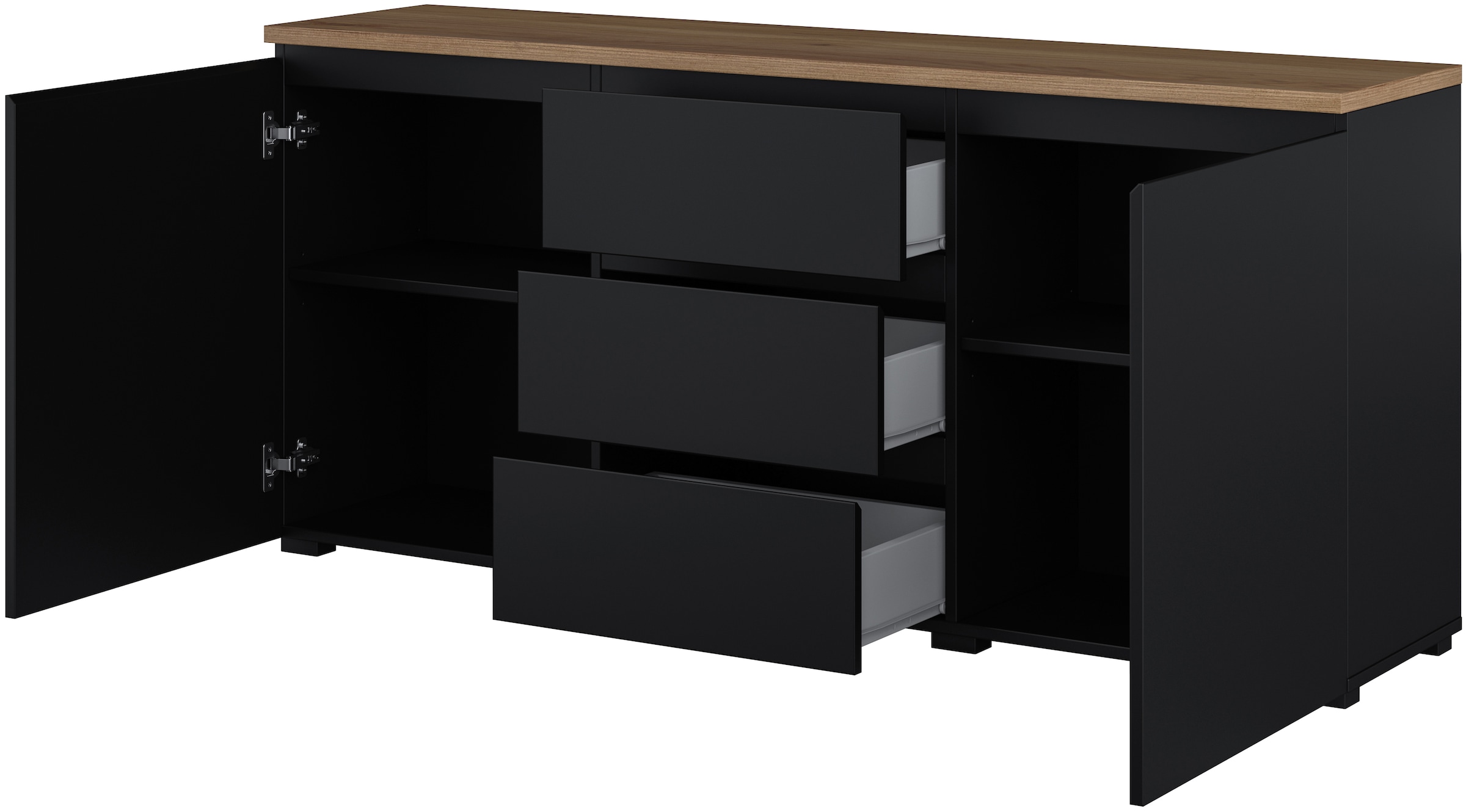 GOODproduct Sideboard »Modo, Breite 150 cm, moderne grifflose Kommode 2Türen/3 SK« Schubladenkommode mit viel Stauraum, Einlegeböden verstellbar
