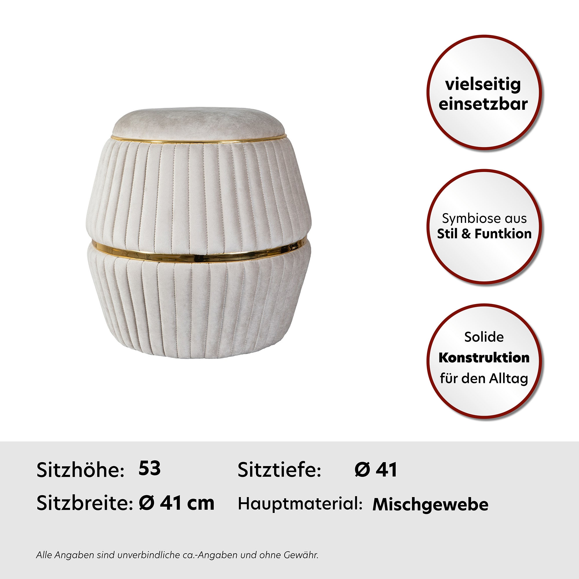 Kayoom Sitzhocker »Hocker Doric, trendiger Look, ästhetische Farbgebung, schöne Steppung« 1 Stk. tlg. komfortabel, hochqualitativ, pflegeleicht, in vielen Räumen zuhause