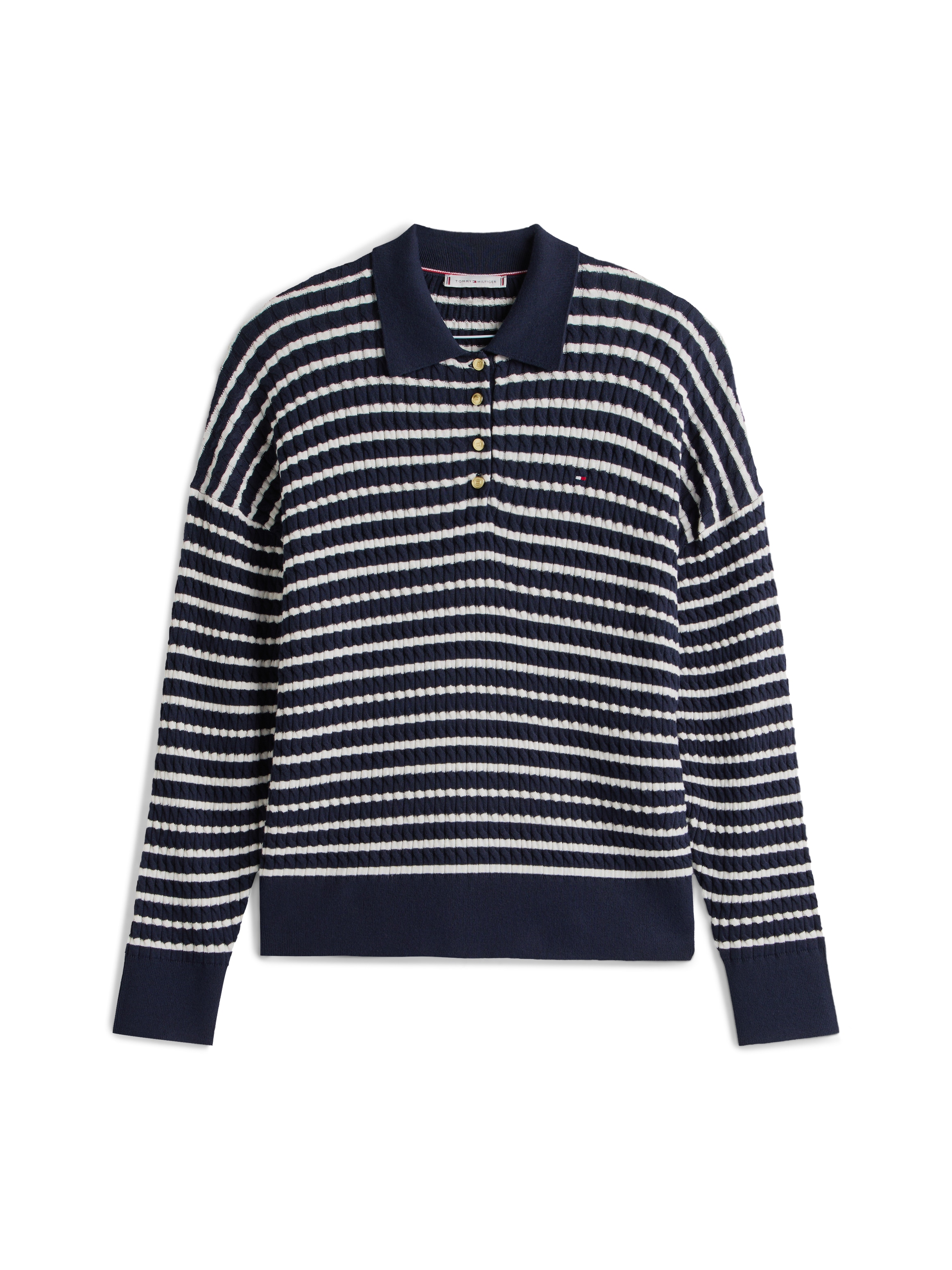 Tommy Hilfiger Curve Polokragenpullover »CRV CO CABLE FINE GG RLX POLO« in grossen Grössen, mit Zopfmuster